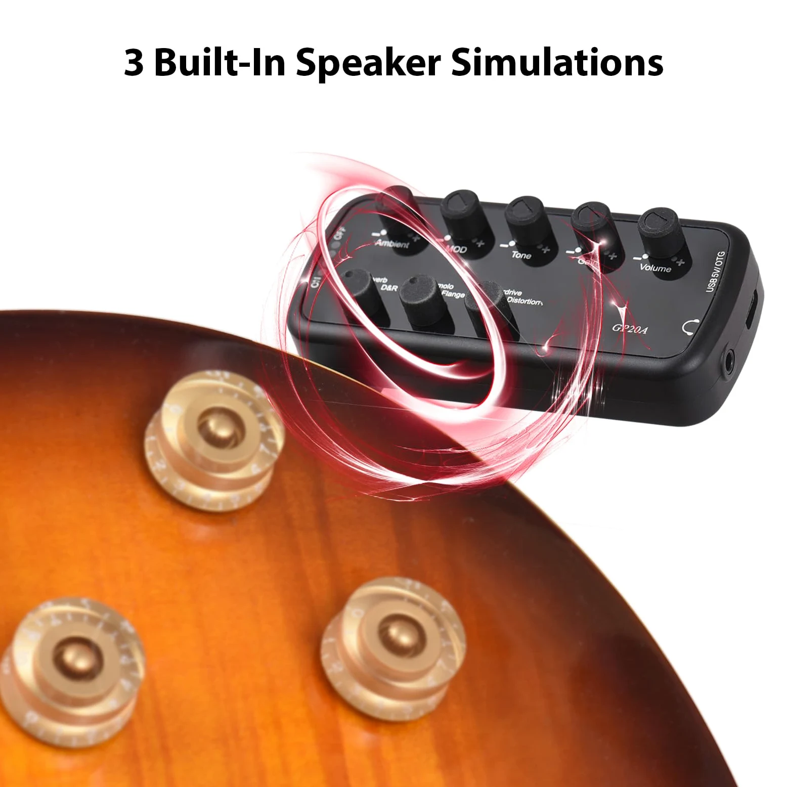Btuty Gitarrenverstärker, Mini-Verstärker, tragbar, Gitarrenverstärker, Plug and Play, für E-Gitarre, Musikinstrument, 3 Simulationen, eingebaute Lautsprecher