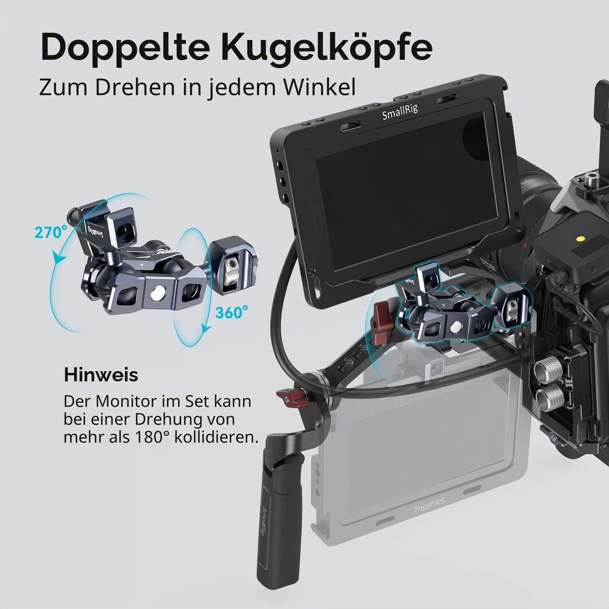 SMALLRIG Articulating Magic Arm mit NATO-Klemme und 1/4"-20 Schraube (mit einziehbaren Stiften), 360-Grad-Drehung Max. Belastung 5,5 kg Magic Arm für Monitor-Mikrofon und Licht – 3875