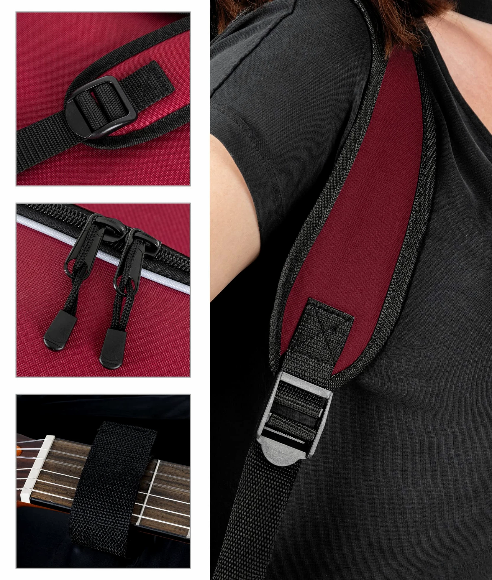 ROCKTILE Klassik-Gitarrentasche 4/4-Größe - wasserabweisender Gigbag mit weicher Polsterung und Fixierung im Halsbereich - Rucksack-Gurte - Große Aufsatztaschen für Noten und Zubehör - Rot