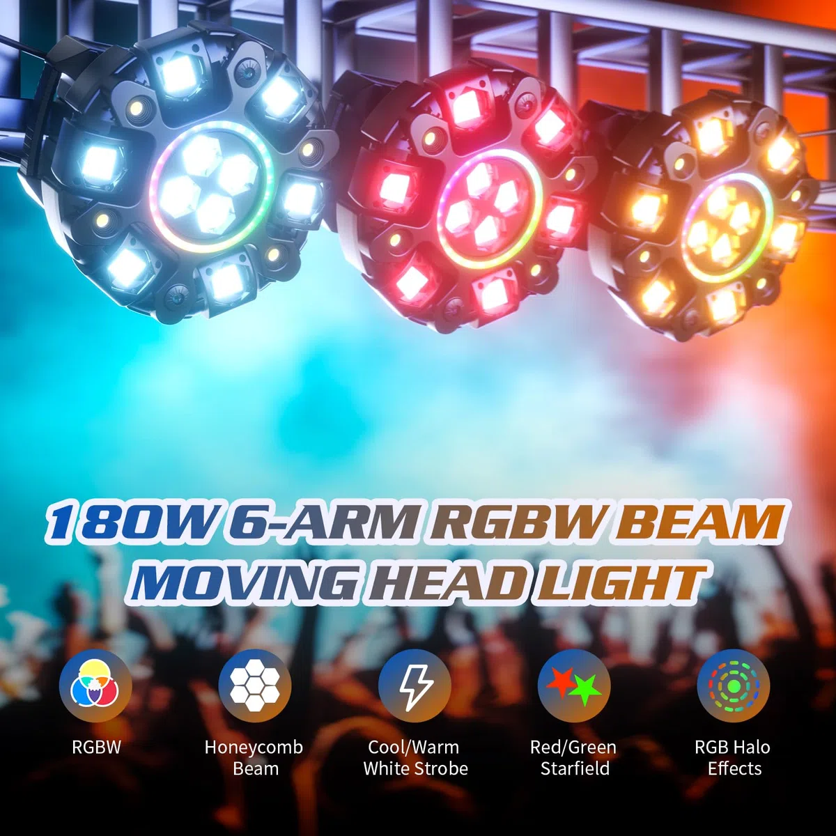 Moving Head LED 180W Beam Disco licht RGBW Partylicht dmx Bühnenlichter DJ lichter für Bar Kneipen Club Hochzeit Weihnachten