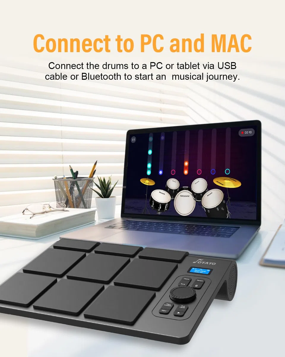 9 Pads Elektronisches Schlagzeug-Pad, Elektronisches Tisch-Schlagzeug-Set, tragbares digitales Schlagzeug mit Geschwindigkeitsempfindlichkeit, LED-Schlagzeug-Pad-Lichter, MIDI-Mac