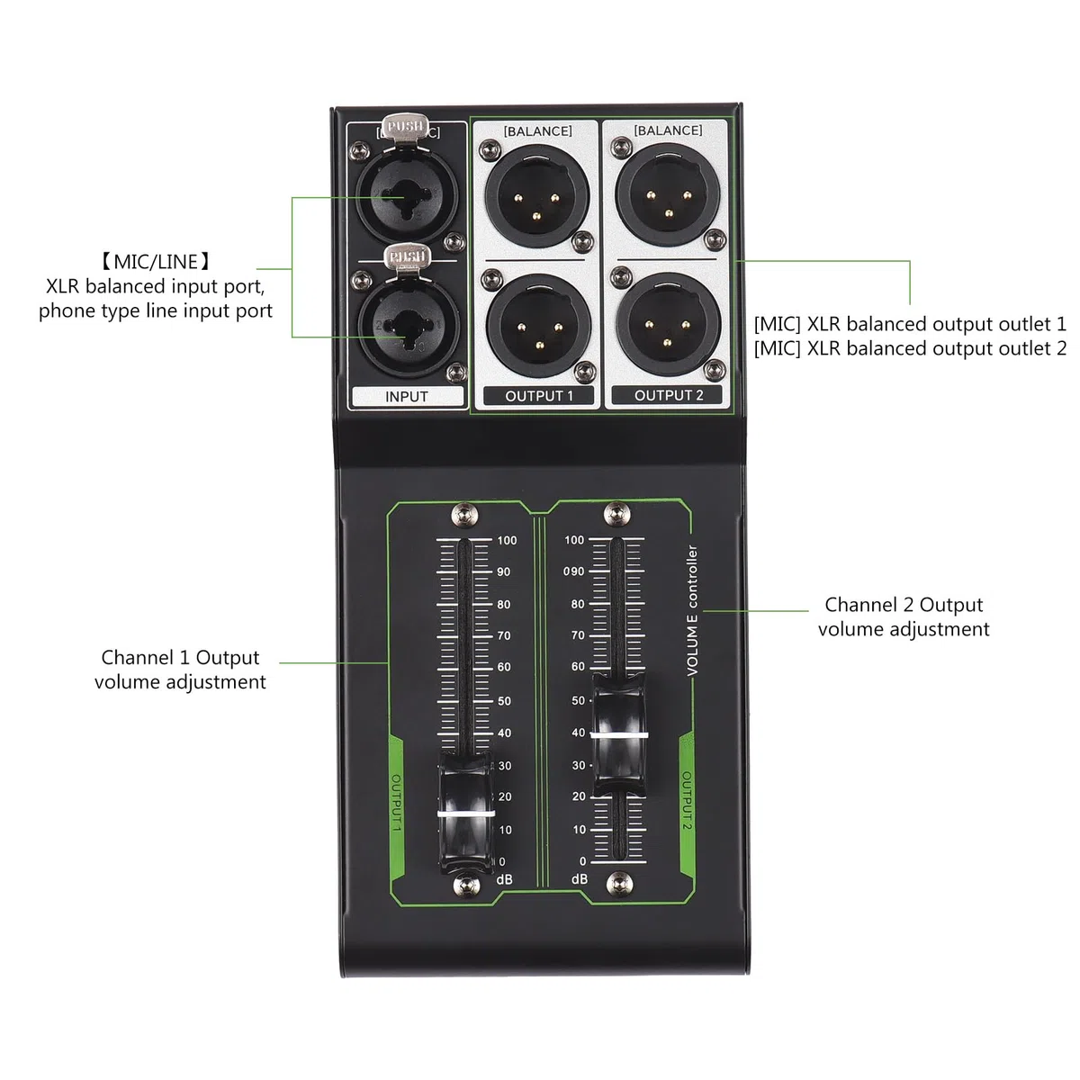 Passive Lautstärkeregelung Metall-Controller mit 70mm Drehknopf, Mehrere Eingänge für Heimstudio, DJ-Equipment