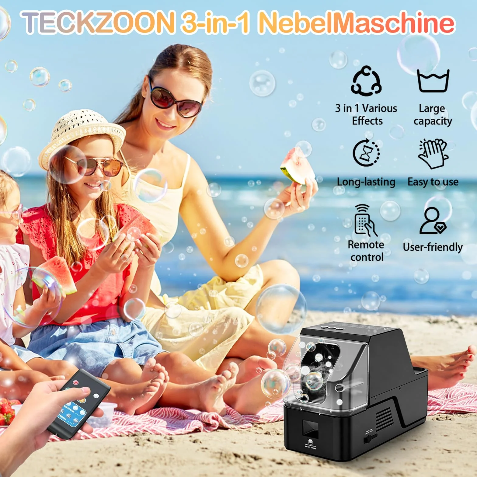Nebelmaschine Seifenblasenmaschine 3-in-1 mit Fernbedienung, Fog Bubble Machine für Rauch, Seifenblasen & Rauchblasen, Spezialeffekt Nebelgerät für Halloween, Hochzeit, Party & Events