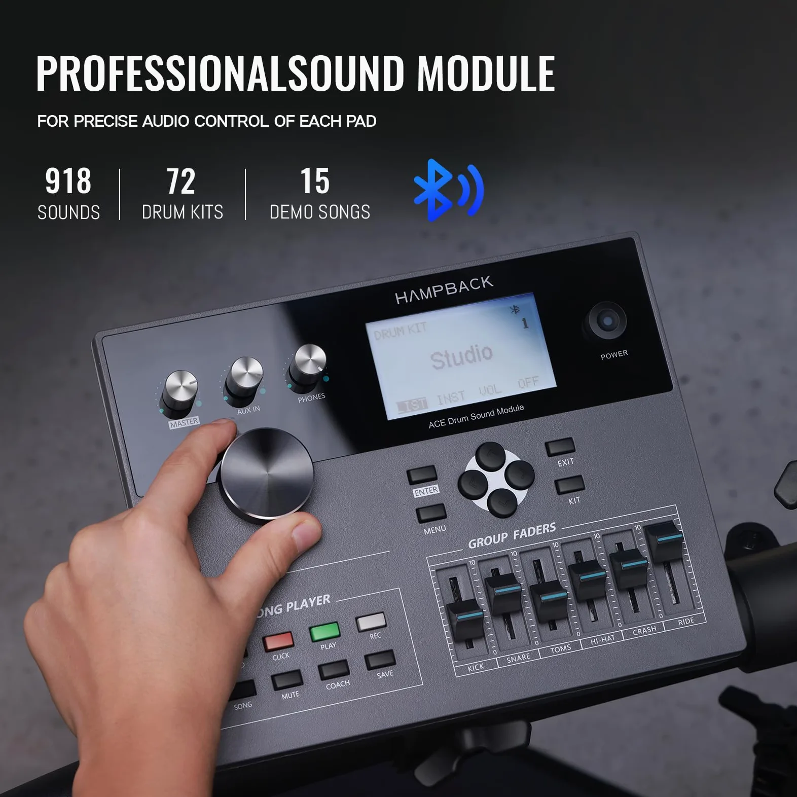 HAMPBACK ACE-360 Elektrisches Schlagzeug-Set mit 4 Quite Mesh Elektronischen Pads, 5 Zoll Kickdrum 12 Kits und 68 Authentische Sounds, USB MIDI, Thron, Sticks, Kopfhörer, 2 Switch Pedale für Anfänger
