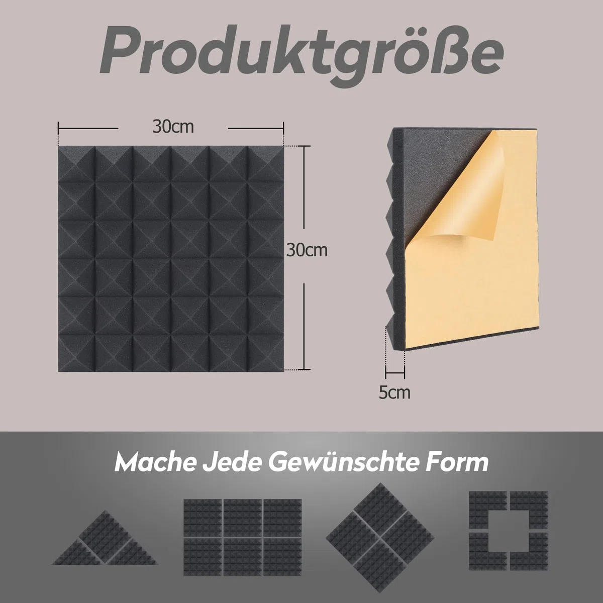 Akustikschaumstoff Schalldämmung Schwarz Hochdicht für Tonstudio Aufnahmestudio Büro Zuhause, 30 x 30 x 5 cm, 24 Stück Pyramidenschaum Selbstklebend