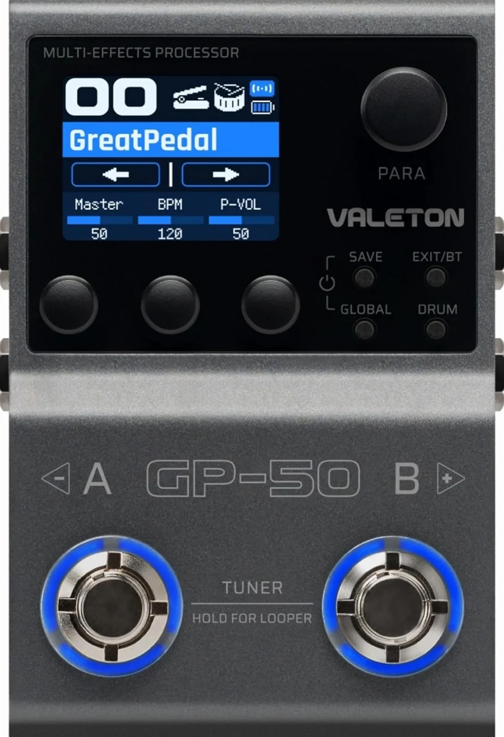 Valeton GP-50 SnapTone Multi-Effects Gitarrenprozessor-Pedal mit Neural Amp Modeler, IR-Loader, USB-Audio-Interface, Drum Machine, Looper, Bluetooth, 100+ Effekten