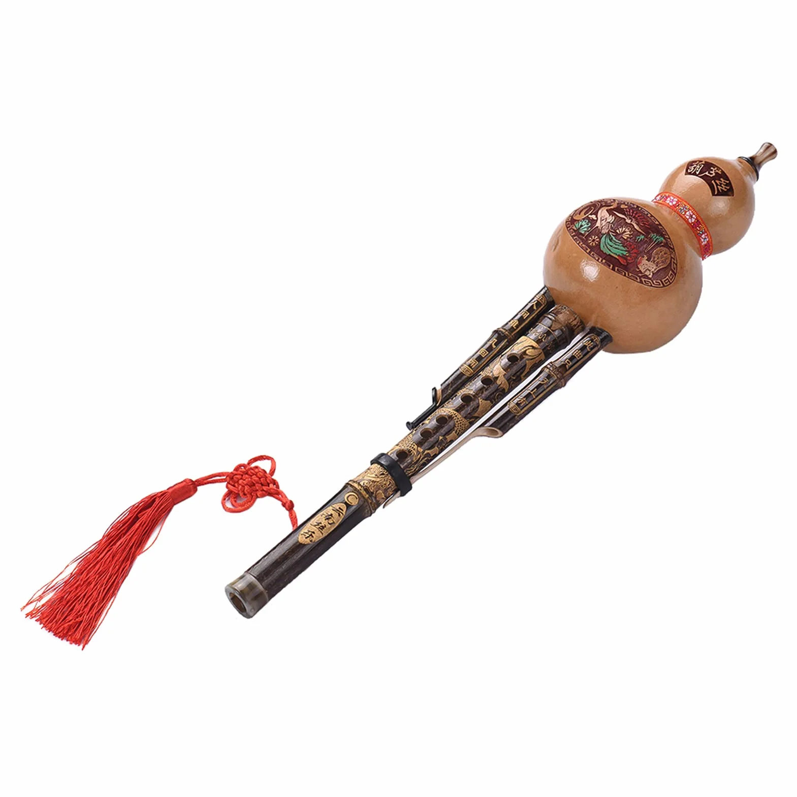 Schwarze Kürbisflöte, chinesische handgefertigte schwarze Hulusi-Kürbis-Flöte, ethnisches Musikinstrument, Tonart C, mit Etui für Musikliebhaber