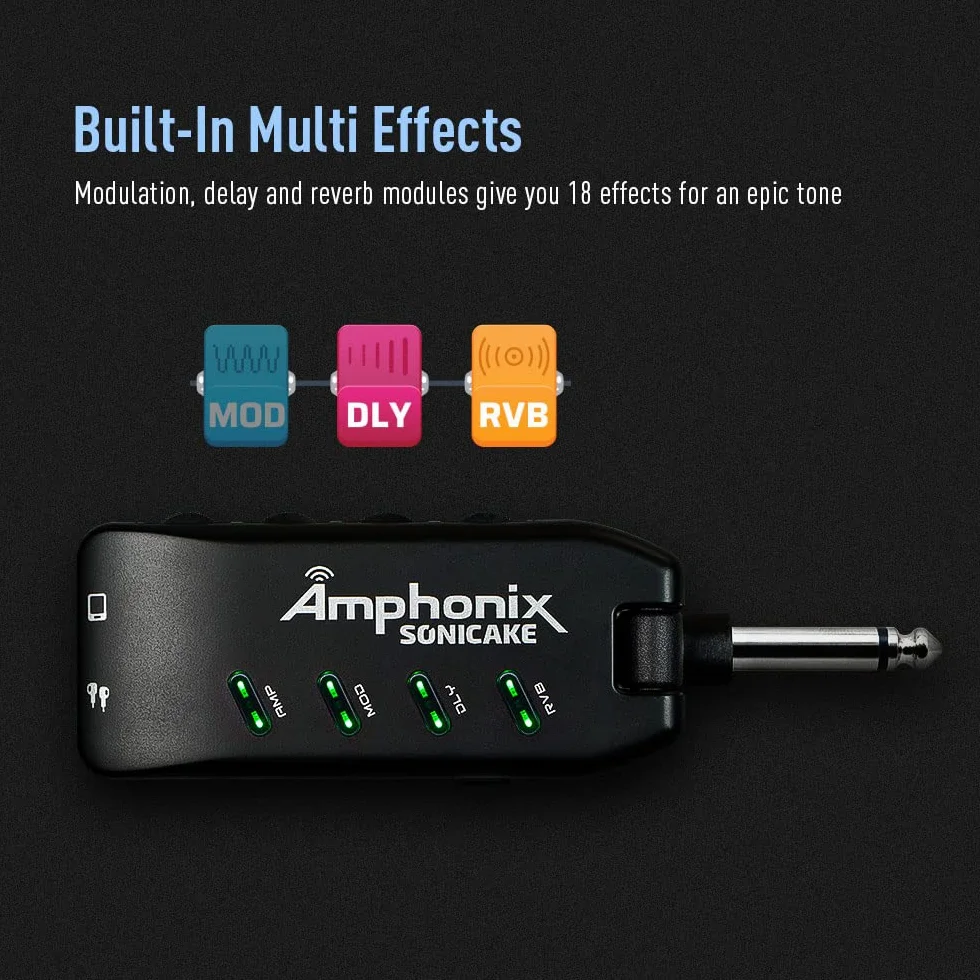 SONICAKE Mini Gitarre Kopfhörer Verstärker Bluetooth Multi-Effekte Plug-In USB aufladbar Portable Amphonix