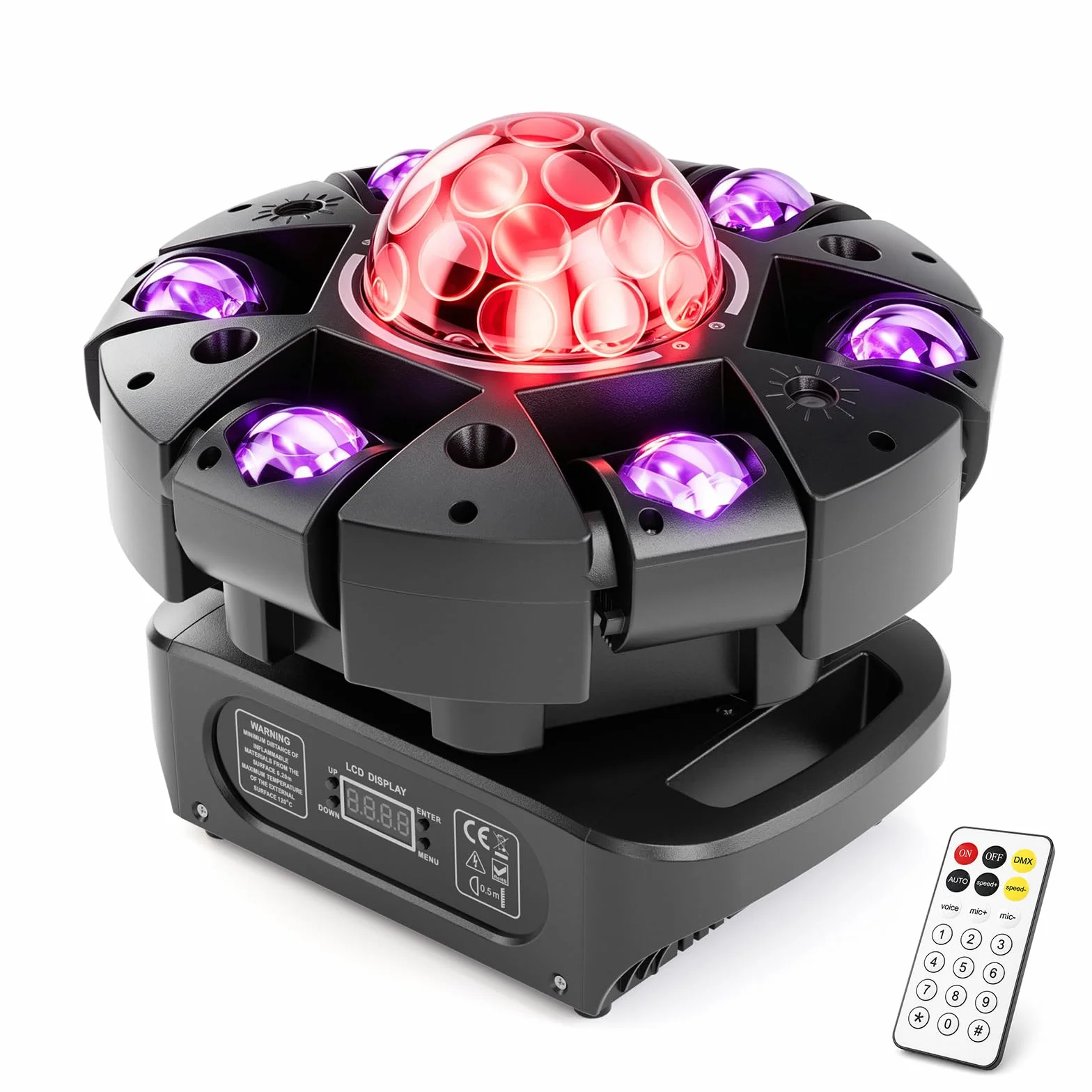 150W Moving Head LED,6-Arm RGBW LED Bühnenlicht mit Fernbedienung&Discokugel, 25CH DJ Partylicht für Bar Club Disco Hausparty Tanzfläche