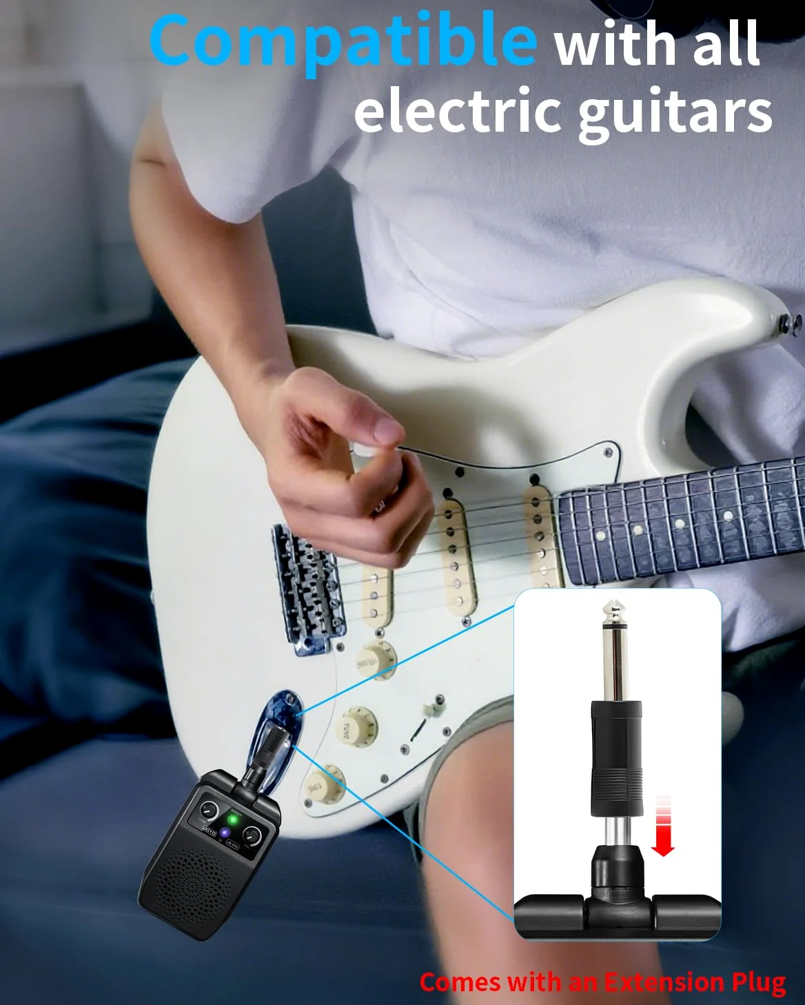 JOYO Mini Gitarrenverstärker 5W tragbar - Wiederaufladbarer Bluetooth-Kombi-Verstärker mit integrierten Effekten (Clean, Overdrive, Distortion, Reverb) Kompakter Übungsverstärker für E-Gitarre Plug in