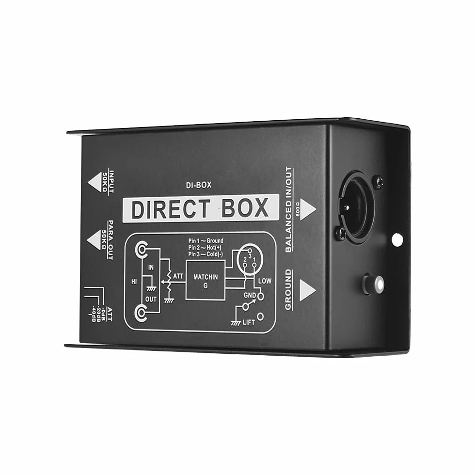 Professionelle einkanalige Passive DI-Box Direct Injection Audio Box Balanced & Unbalance Signalwandler mit XLR TRS-Schnittstellen für E-Gitarre Bass Live Performance