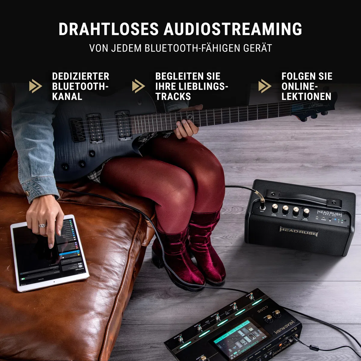 HeadRush FRFR-GO - 30W Verstärker für elektrische und Bassgitarren mit dualen 3" Lautsprechern, Bluetooth und Akku für Multi-FX/Amp Modeling Pedale