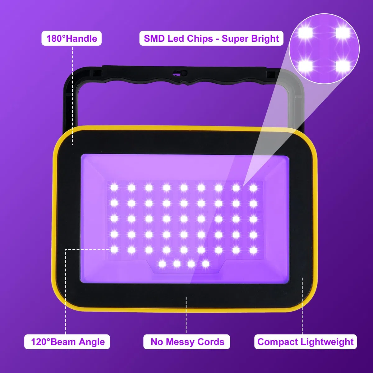 LED Baustrahler Akku UV, T-SUNUS Schwarzlicht Strahler Akku UV Wiederaufladbar LED Arbeitsstrahler IP66 Wasserdicht Black Light mit Magnet Ultraviolettes Licht für Halloween Poster Party Angeln