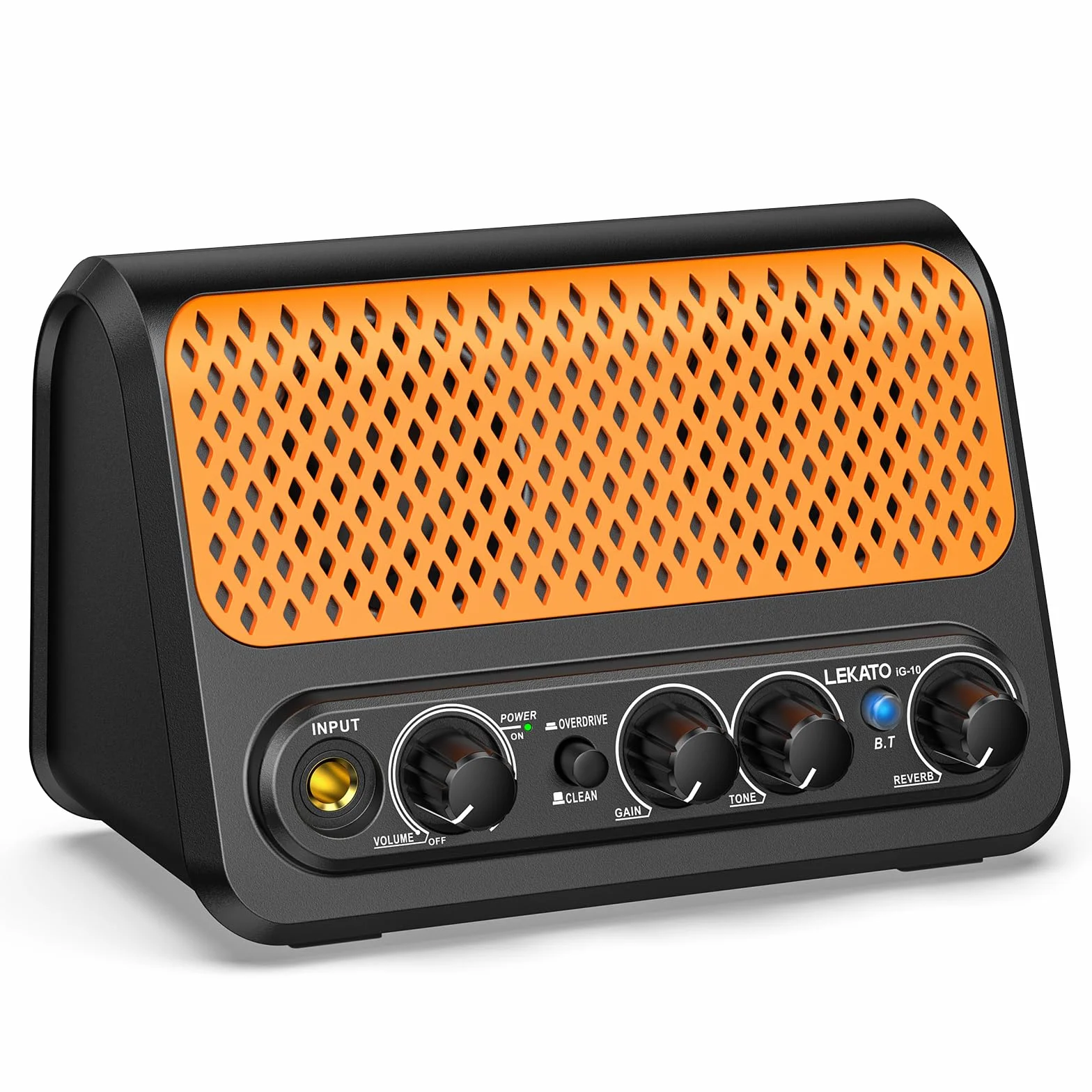 Mini-Gitarrenverstärker, LEKATO 10W tragbarer E-Gitarrenverstärker mit Clean- und Overdrive-Kanal, Reverb und Bluetooth-Verbindung (schwarz-orange)