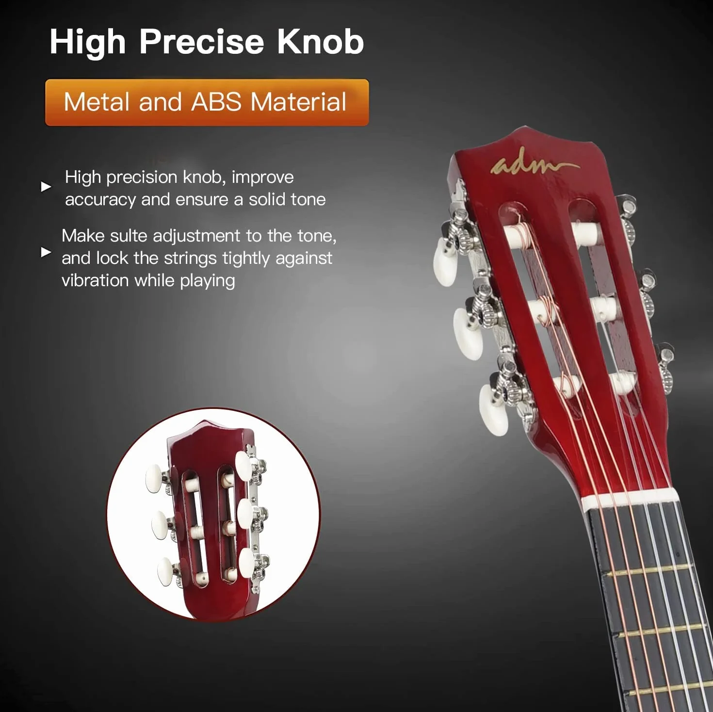 ADM 1/4 Kindergitarre Junior-Konzertgitarre für Anfänger mit Clip-Stimmgerät, Tasche, Gurt, Zusätzlichen Saiten und Plektren, Sunburst