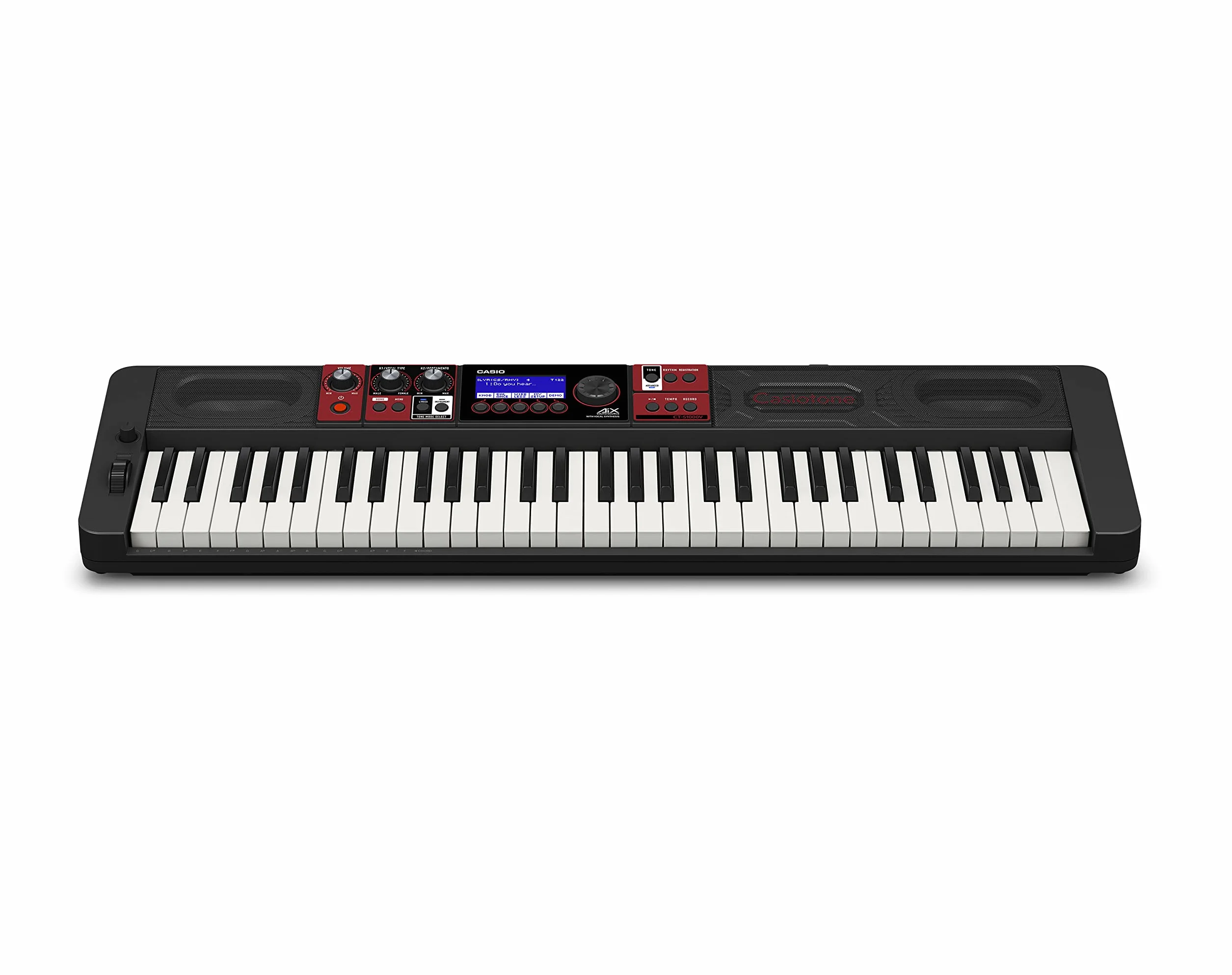 Casio Casiotone CT-S1000V Top Keyboard mit Anschlagdynamik, 900 Sounds & 243 Begleitrhythmen, Bluetooth Mid&Audio und Vocal Synthesis, schwarz rot