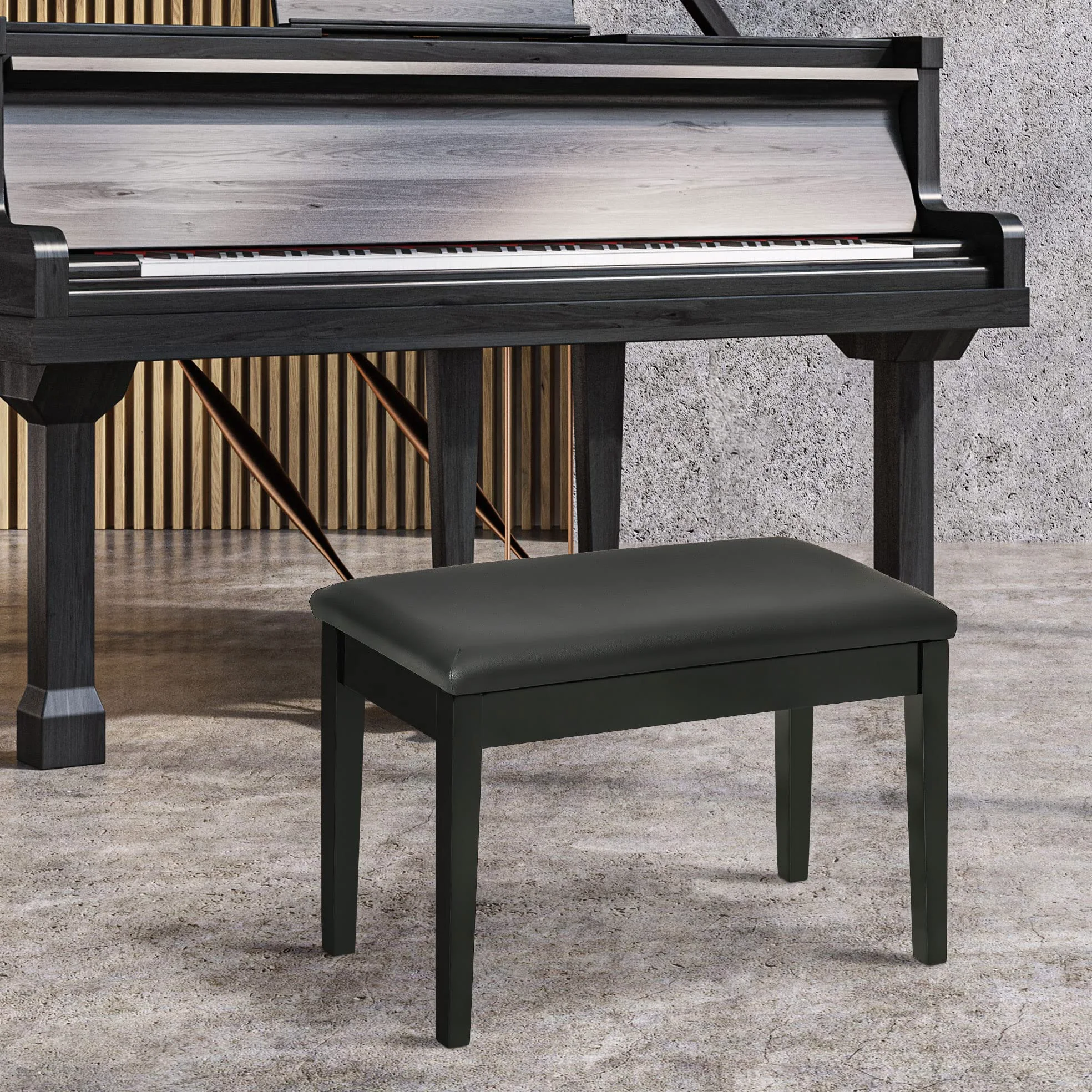 HOMCOM Klavierhocker, Klavierbank mit Verstecktem Stauraum, Pianobank mit Kunstleder Kissen, Klavierstuhl für Piano, Keyboard, 75 x 35 x 49 cm, Schwarz
