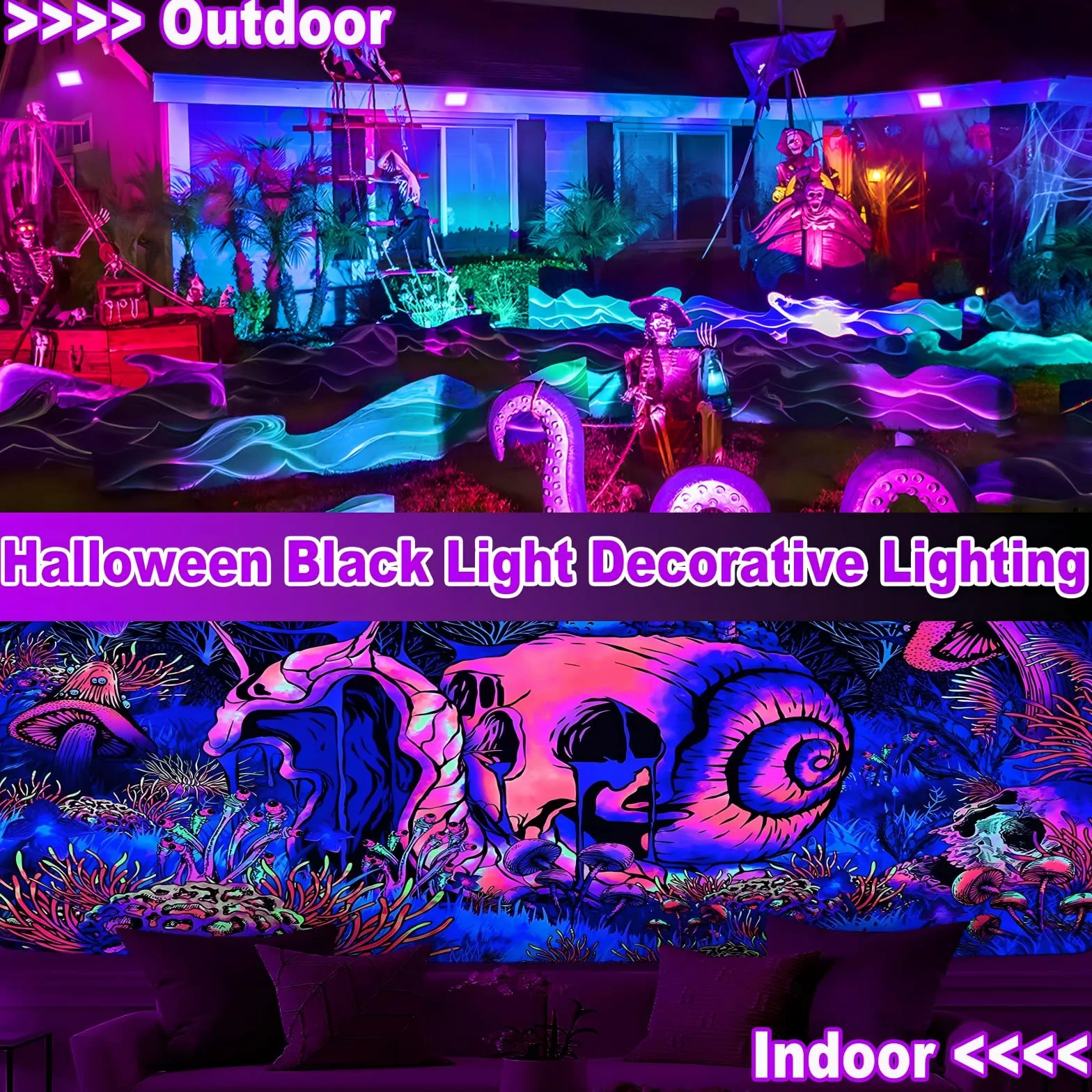 LED Schwarzlicht Strahler 100W, Indmird 2 Stück Schwarzlichtlampe mit Stecker, IP66 Wasserdicht UV strahler mit Stecker, 395-400nm UV Flutlicht Partylicht für Bar,Disco,GLOW Party,Halloween, Aquarium