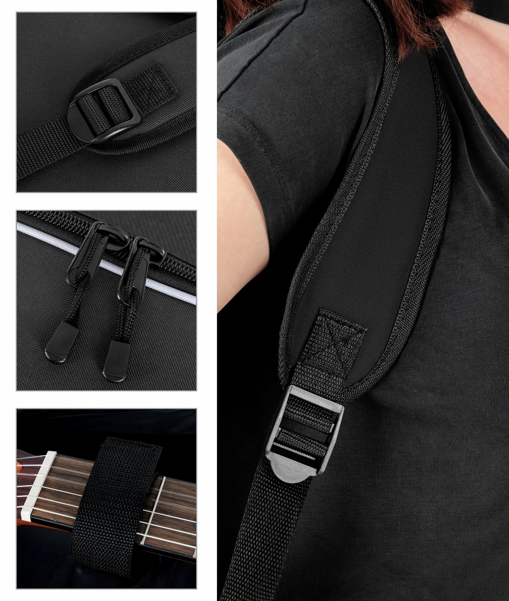 ROCKTILE 1/2 Klassik-Gitarrentasche (gepolsterter Gigbag, Rucksackgarnitur, 2 Außentaschen) schwarz
