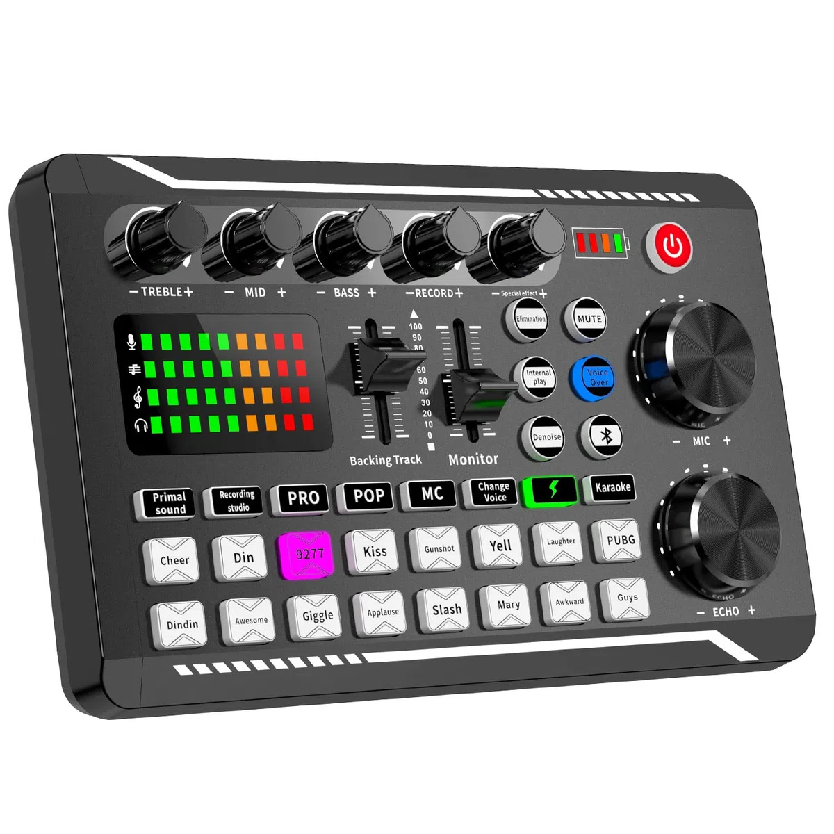 Facmogu F998 Live Sound Card Audio Mixer, Podcast Audio Interface mit DJ Mixer Effekten, Voice Changer mit Soundeffekten für Karaoke Tiktok YouTube Live Streaming Record Gaming