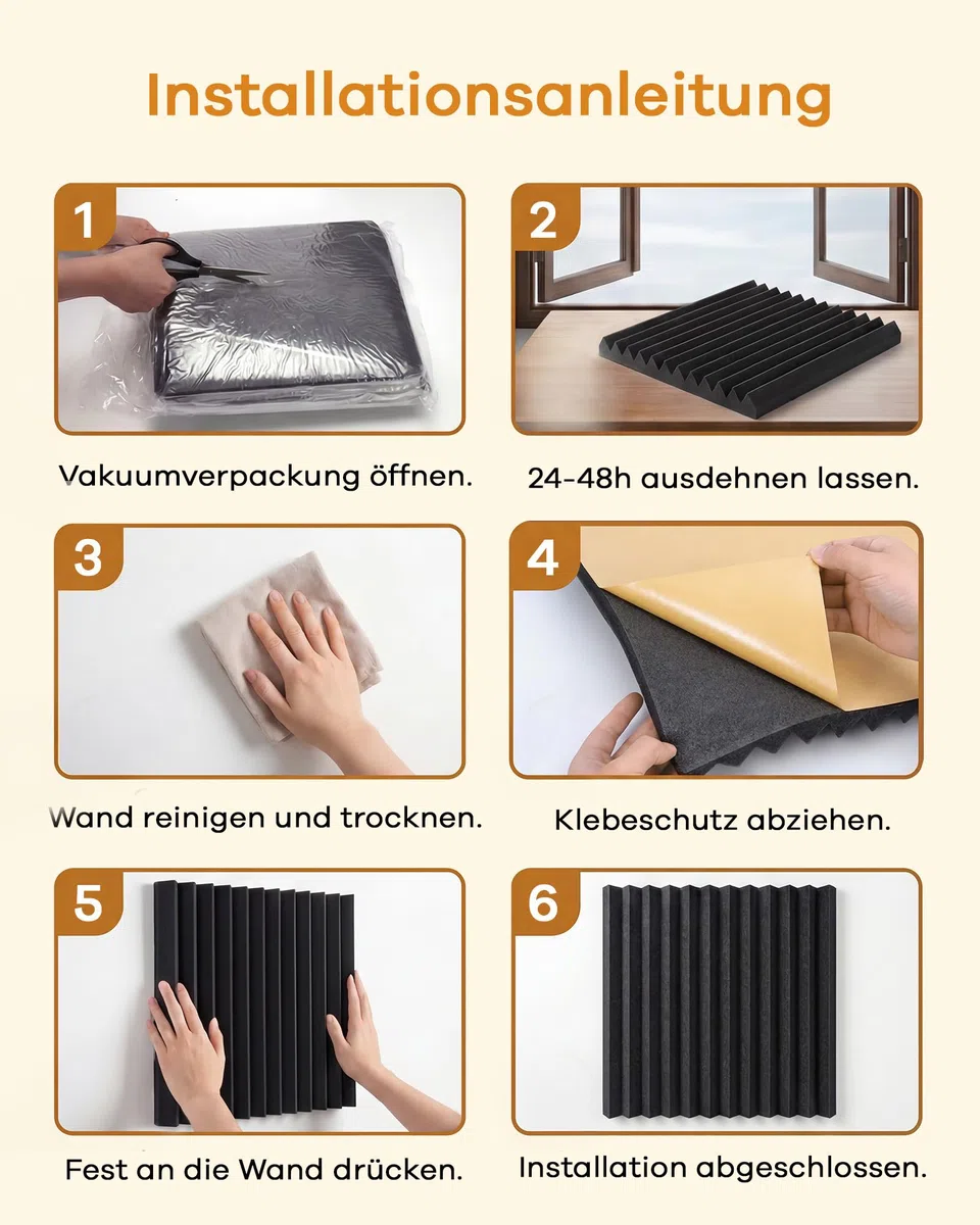 24 Stück Akustikschaumstoff, Schalldämmung Selbstklebend, 30 x 30 x 2,5cm Keil Akustikpaneele Selbstklebend, Schallschutzplatten für Tonstudio, Büro, Decke