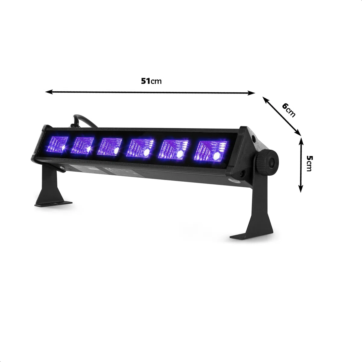 Ibiza - LED-UV-BAR6 - UV-Lampe, Fluoreszenz-Effekt, Schwarzlicht-Effekt mit 6 LEDs zu je 3 W - Schwarz - Auf Ständer