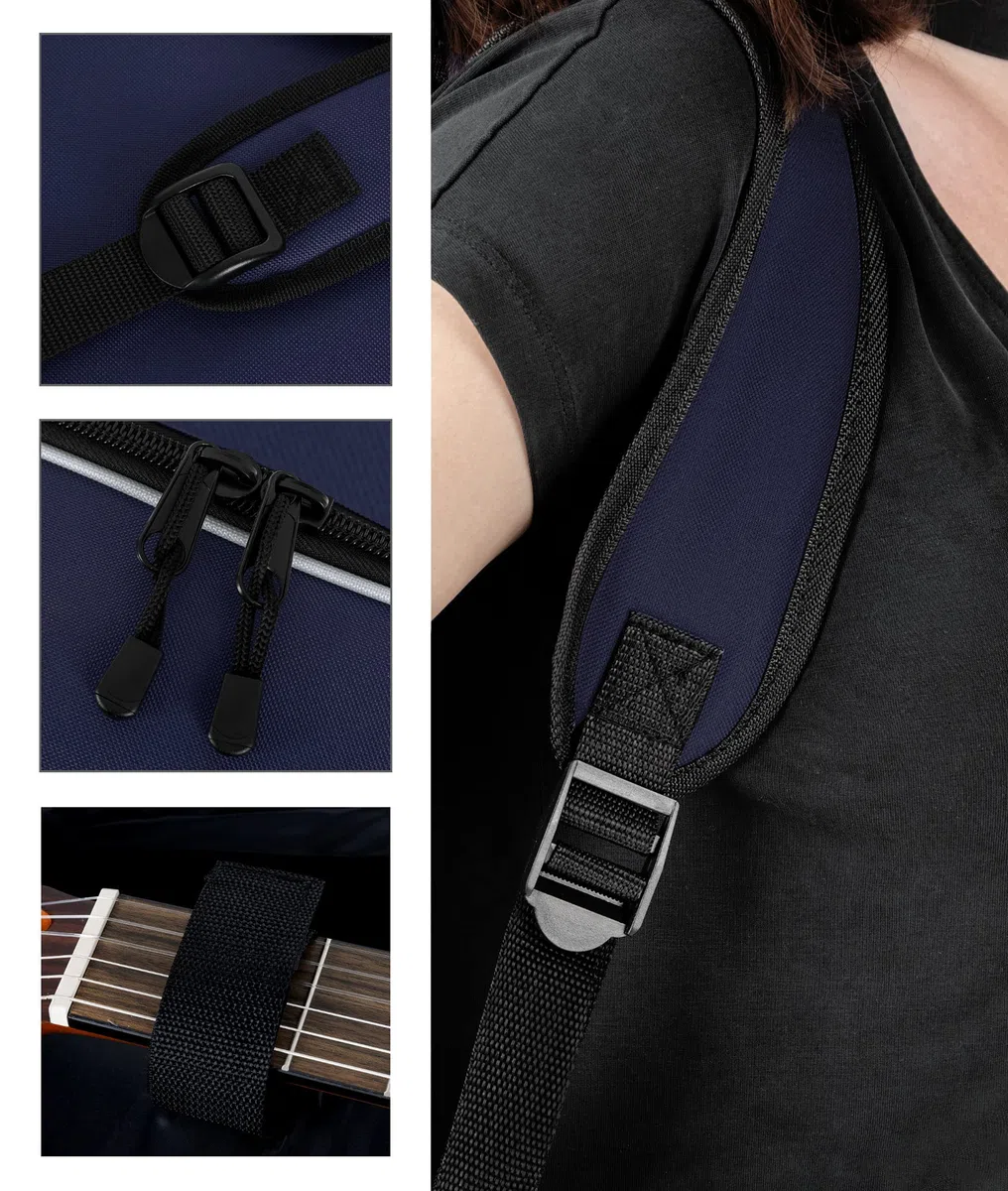 ROCKTILE 3/4 und 7/8 Klassik-Gitarrentasche (gepolsterter Gigbag, Rucksackgarnitur, 2 Außentaschen) blau