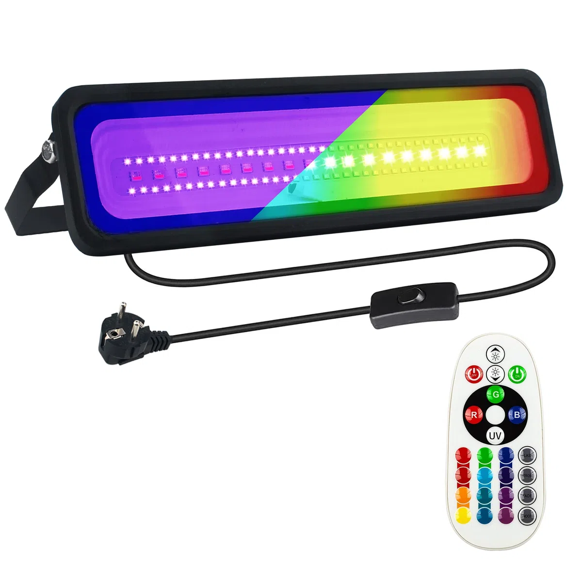 RGB+UV Strahler 50W LED Schwarzlichtlampe mit Fernbedienung 12 Farben Uv Schwarzlicht IP66 Wasserdicht Led strahler Partylicht Blacklight für Neonfarbe, Party, Bühnen, Garten, Halloween