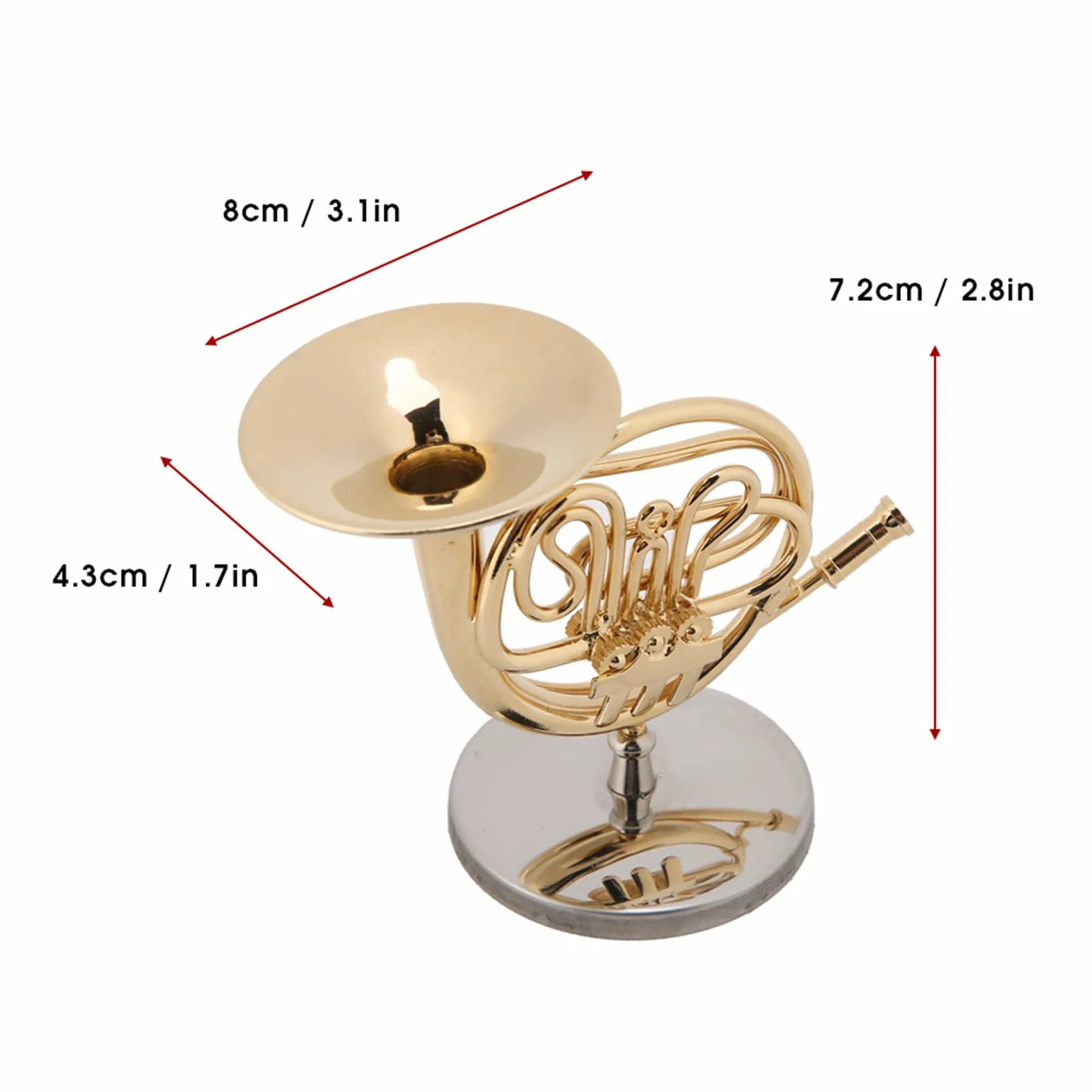 Fdit Miniatur-Waldhorn, Messing Vergoldete Nachbildung mit Ständer, Detailliertes Instrumentenmodell für e, Heim- und Musikraumdekoration