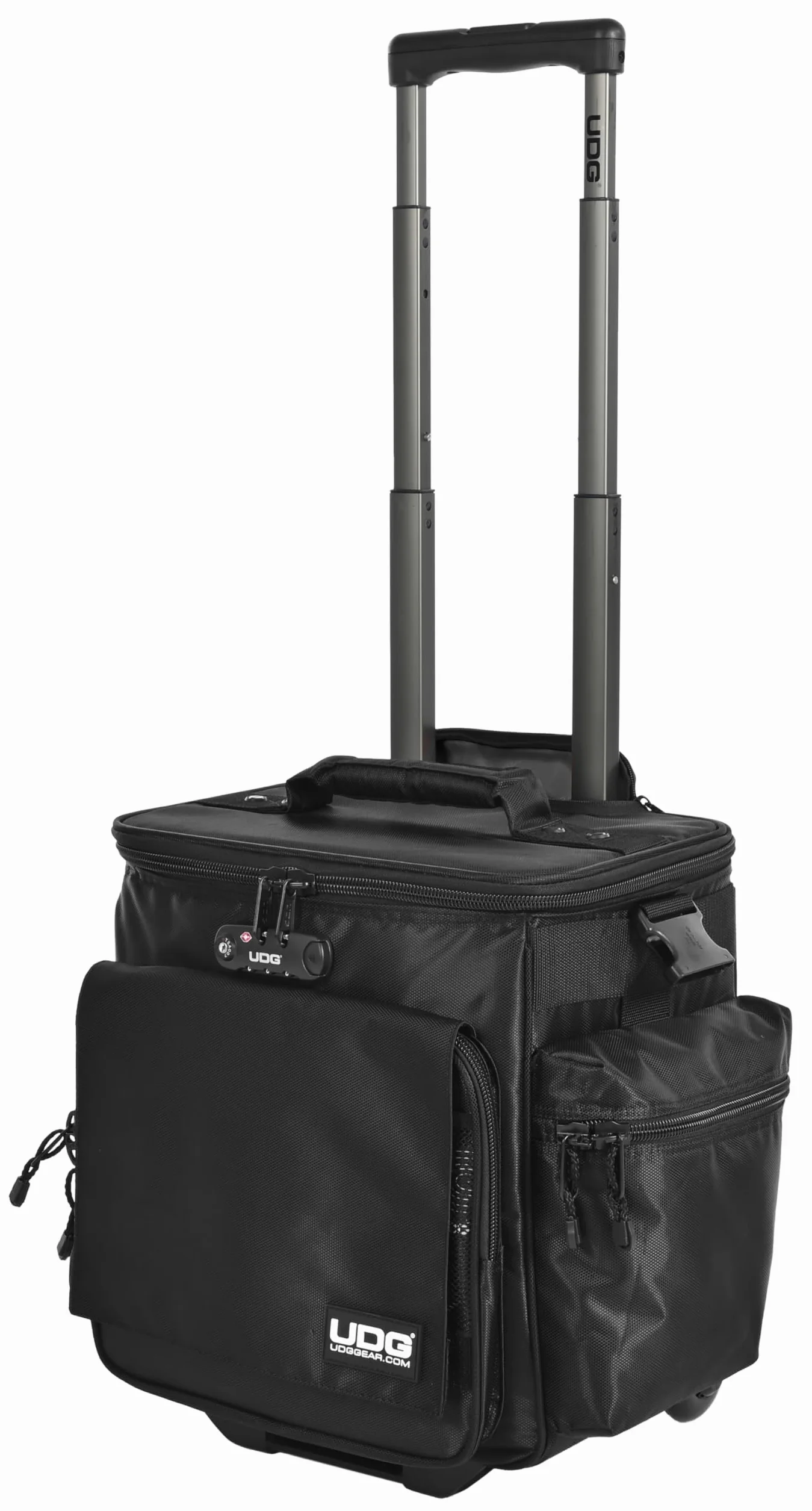 UDG Ultimate SlingBag Trolley Deluxe Schwarz MK2, Schwarz innen (U9981BL) | Vinyl während der Reise schützen; SlingBag Trolley Deluxe mit Inline-Rädern, Zahlenschloss, MK2