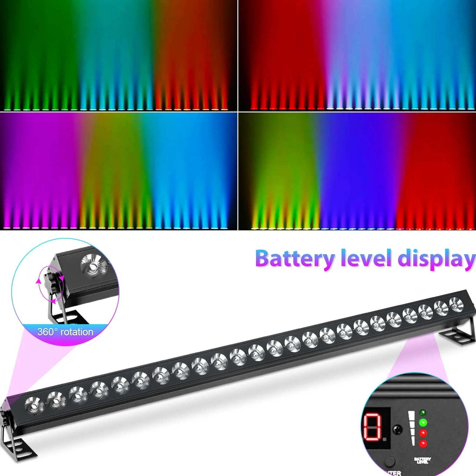 UKing 100W Batterie Wallwasher Bühnenlicht, Wiederaufladbarer Akku Strahler 24pcs RGB 3in1 LEDs DJ Party Licht dmx512 Outdoor Wandleuchten für Parties Clubs Bars Hochzeiten Halloween, 2 Stück