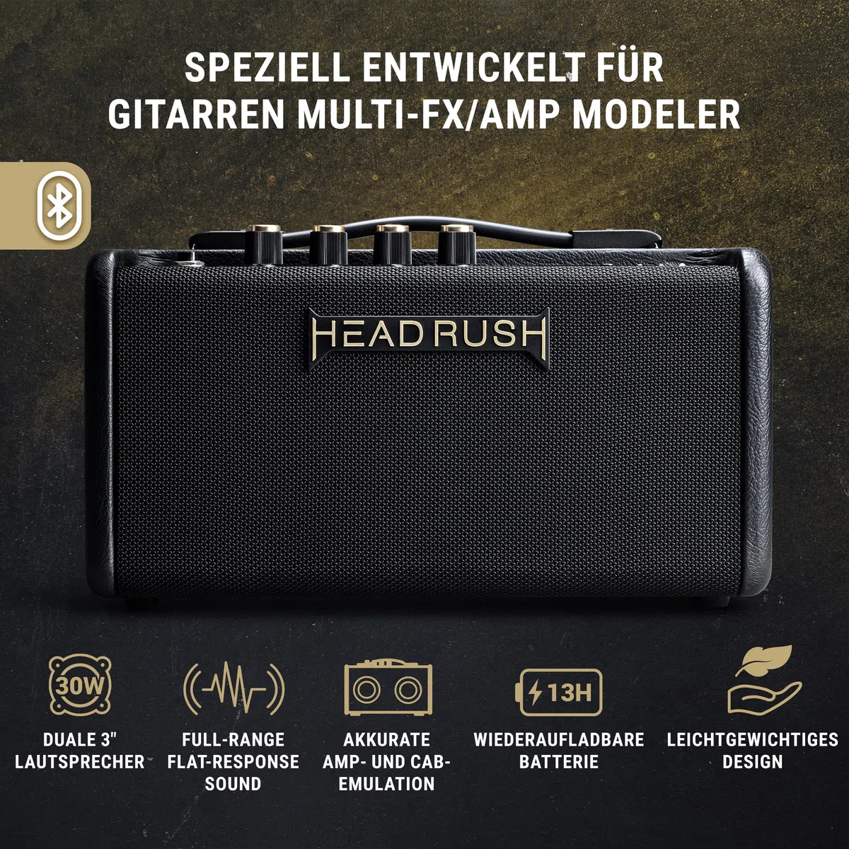 HeadRush FRFR-GO - 30W Verstärker für elektrische und Bassgitarren mit dualen 3" Lautsprechern, Bluetooth und Akku für Multi-FX/Amp Modeling Pedale