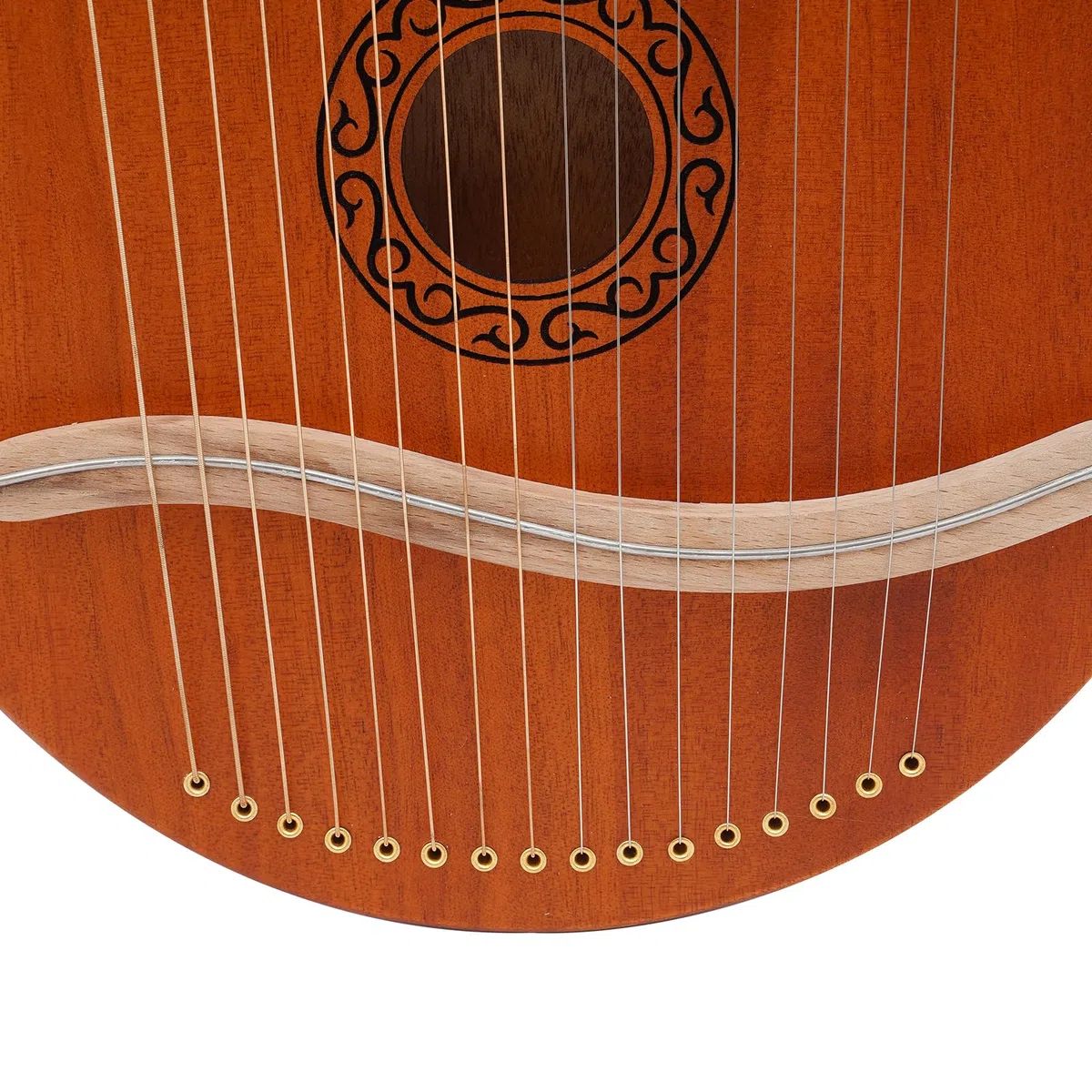 Harfe, Massives Mahagoni Saiteninstrument Instrument, Tragbare 16 Saiten Lyre Harfe, Vintage Instrument Lyra Harfe Mahagoni 16 Stahlsaiten Stimmschlüssel Pickup Set (Europäisch gemusterte Holzfarbe)