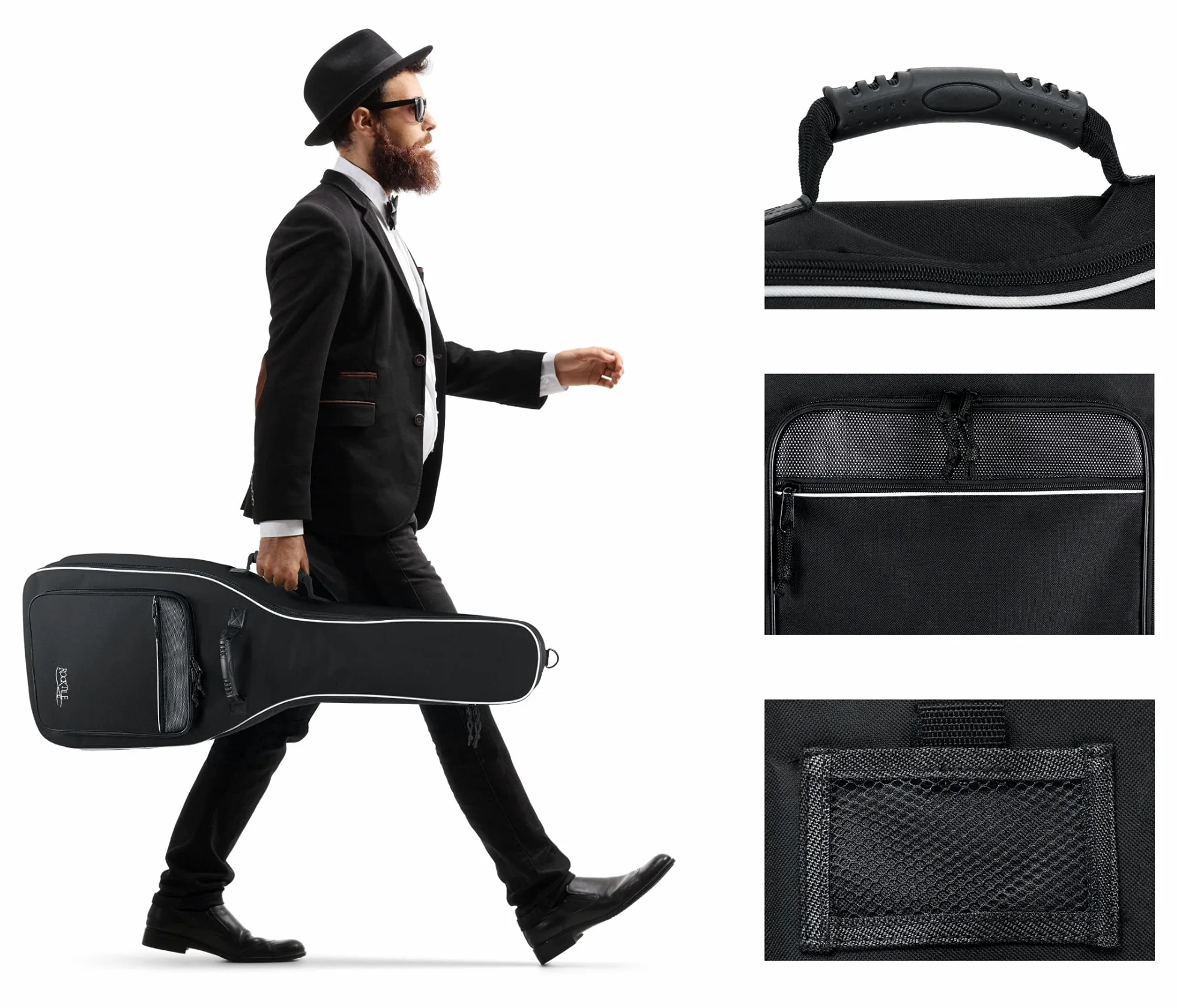 ROCKTILE 1/2 Klassik-Gitarrentasche (gepolsterter Gigbag, Rucksackgarnitur, 2 Außentaschen) schwarz