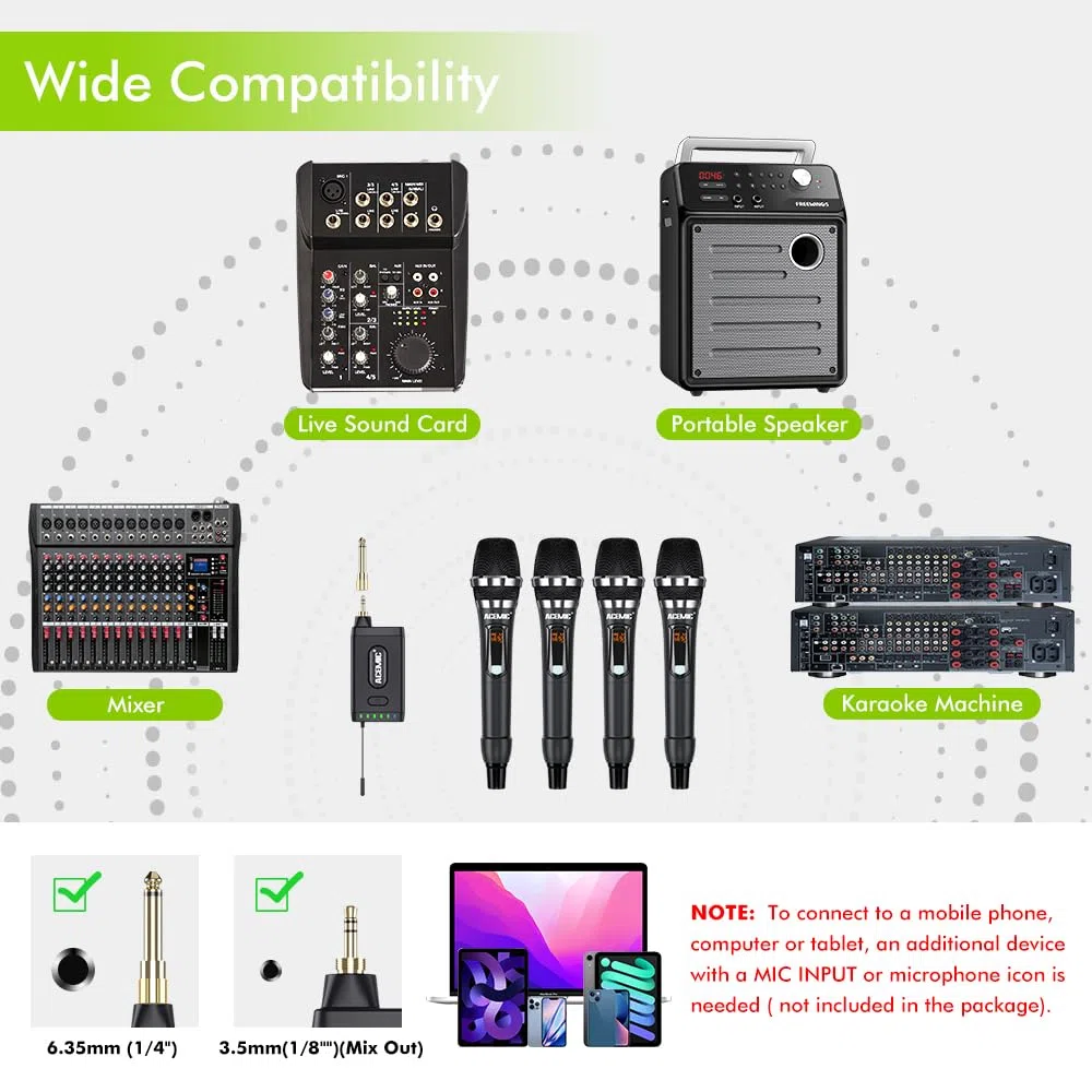 UHF Drahtlosmikrofonsystem 4 Kanal Schnurlosmikrofon mit 4 dynamischen Handmikrofonen für Gottesdienste, Reden, Hochzeiten und Karaoke-Maschinen, Q4