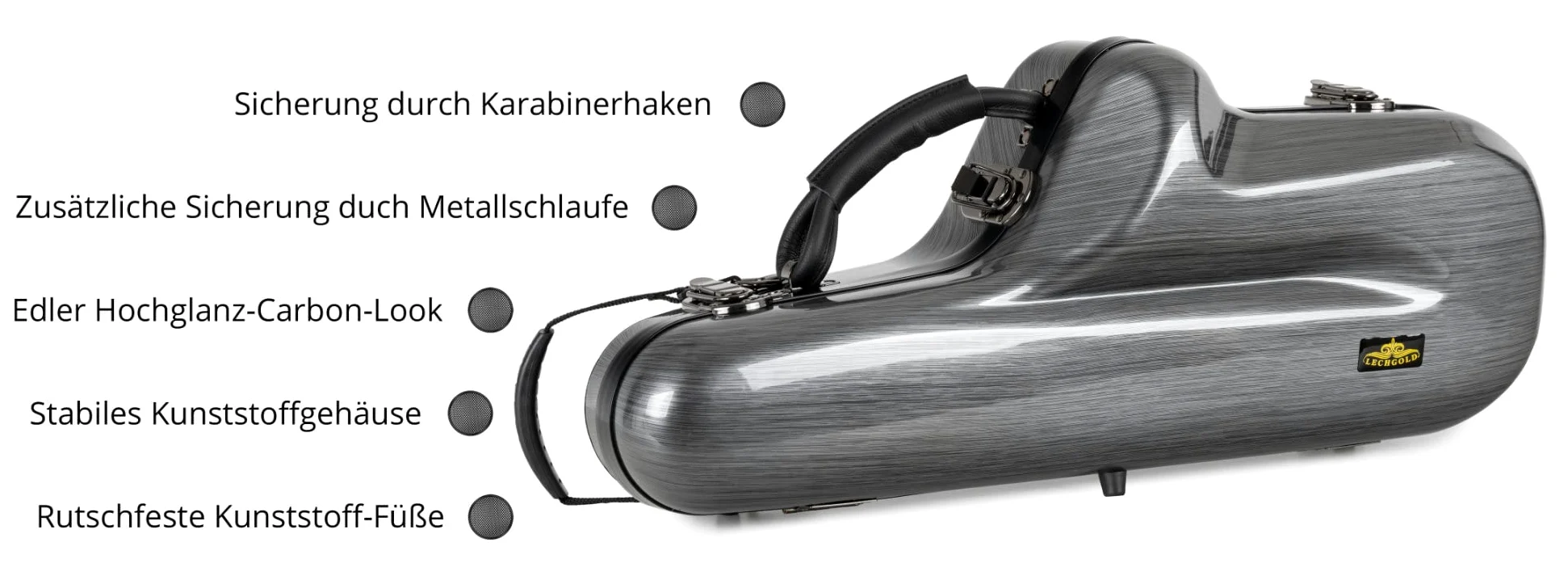 Deluxe Koffer für Alt-Saxophon- Stabiles Formetui für alle gängigen Eb-Altsaxophone - Thermopolsterung für Instrument, S-Bogen, Mundstück und Zubehör - Rucksackgarnitur - Coole Carbon-Optik