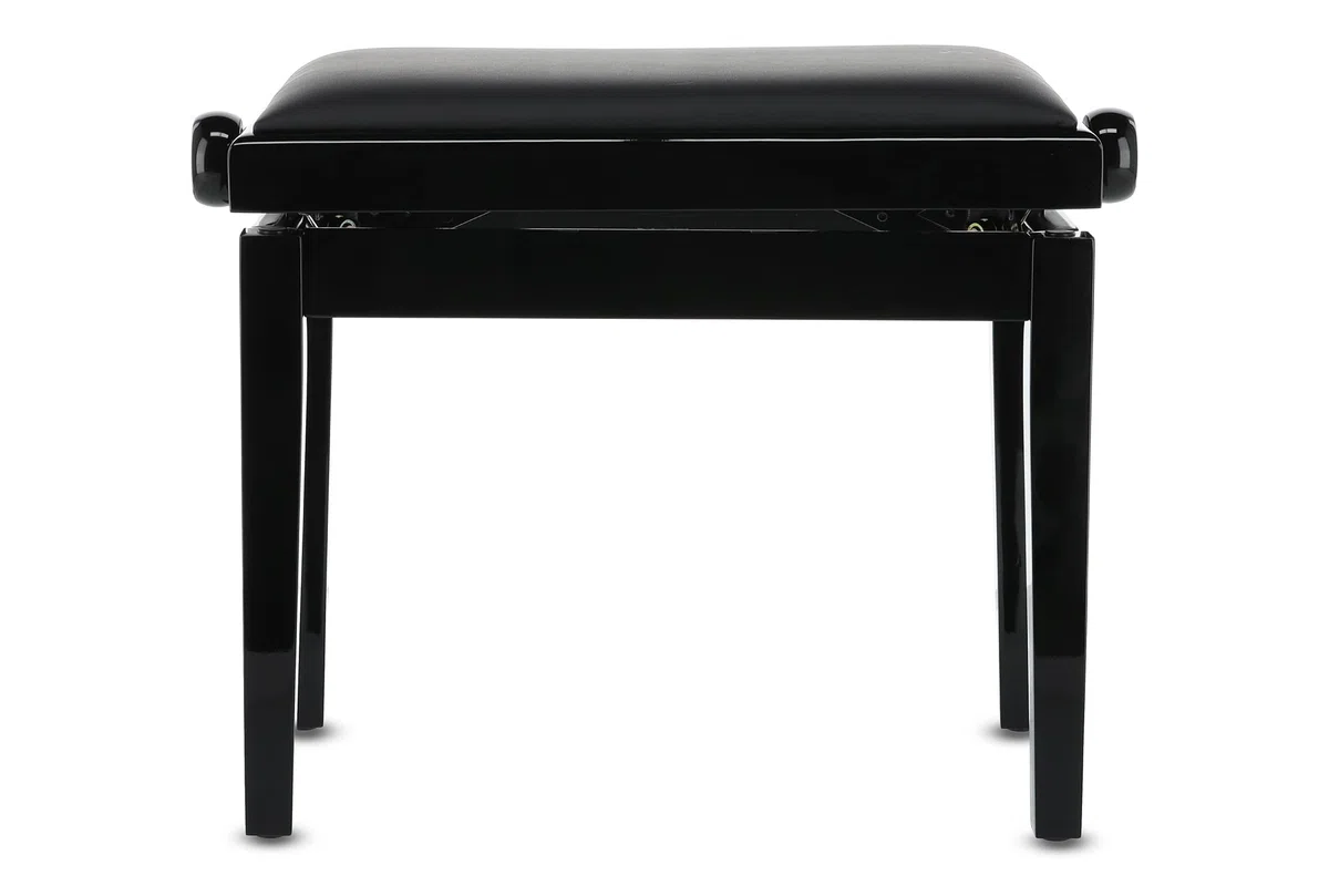 GEWA Pianobank Deluxe Vinyl - Schwarz Hochglanz - Massivholz - Vinyl Sitzbezug - 52x30cm Sitzfläche - Höhenverstellbar - Hochfeste Fixierung - 2t Bruchlast