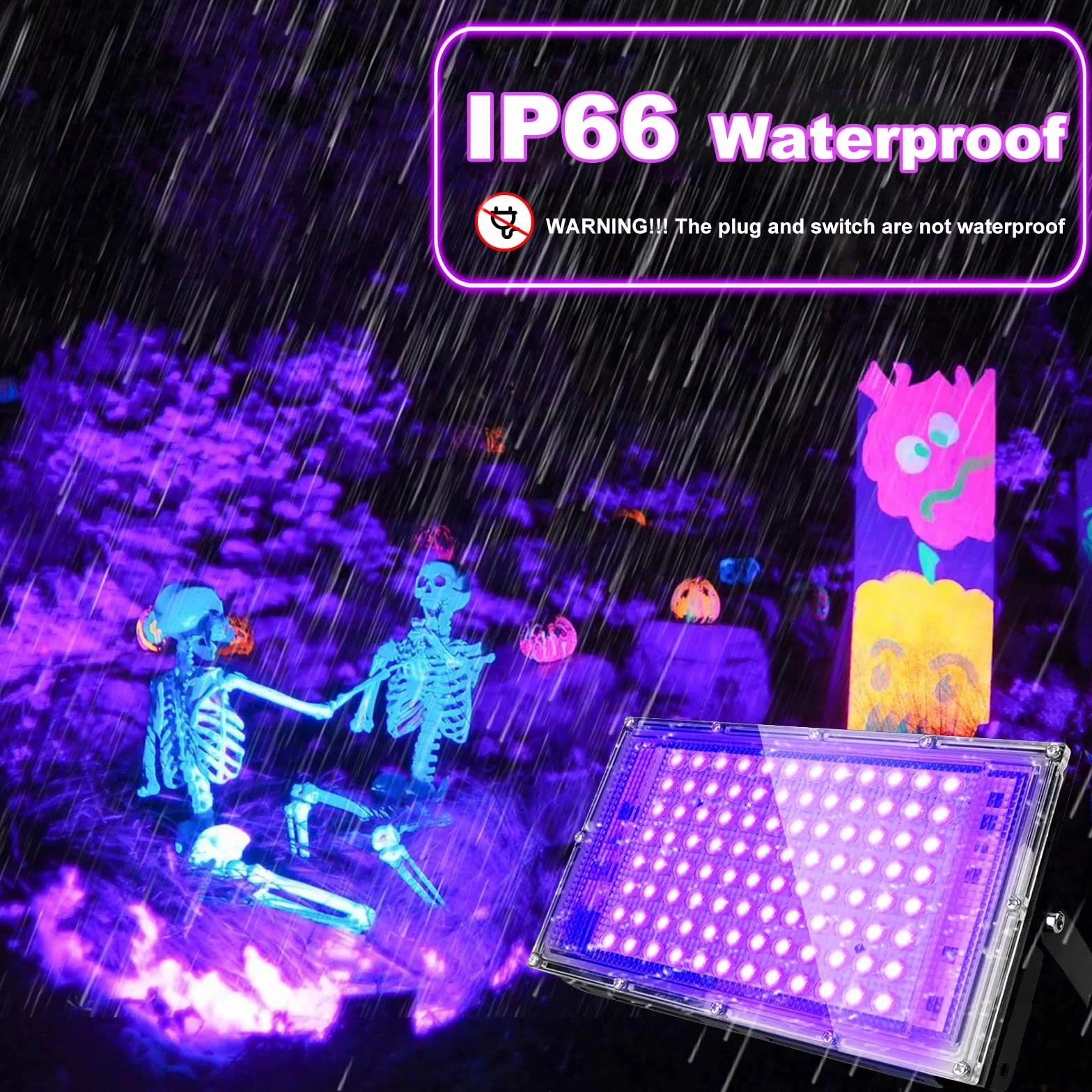 LED Schwarzlicht Strahler 100W, Indmird 2 Stück Schwarzlichtlampe mit Stecker, IP66 Wasserdicht UV strahler mit Stecker, 395-400nm UV Flutlicht Partylicht für Bar,Disco,GLOW Party,Halloween, Aquarium
