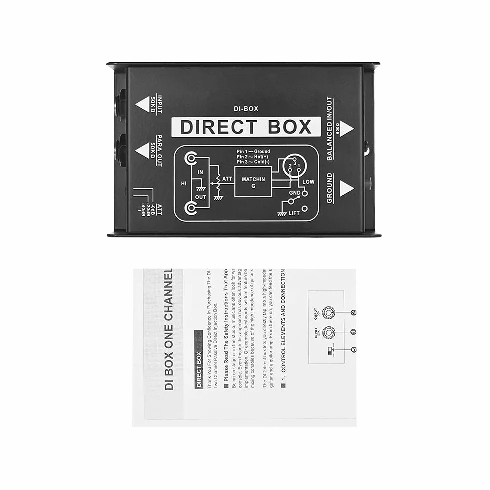 Professionelle einkanalige Passive DI-Box Direct Injection Audio Box Balanced & Unbalance Signalwandler mit XLR TRS-Schnittstellen für E-Gitarre Bass Live Performance