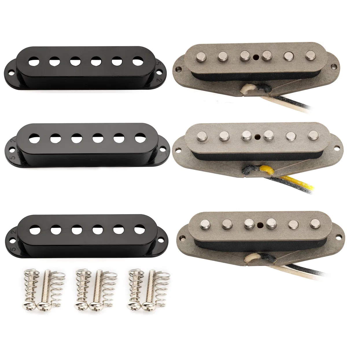 Musiclily Pro ST-TX Staggered Alnico 5 Single Coil Tonabnehmer Hals Mitte Steg Pickups Set für Strat Style E- Gitarre, Schwarz