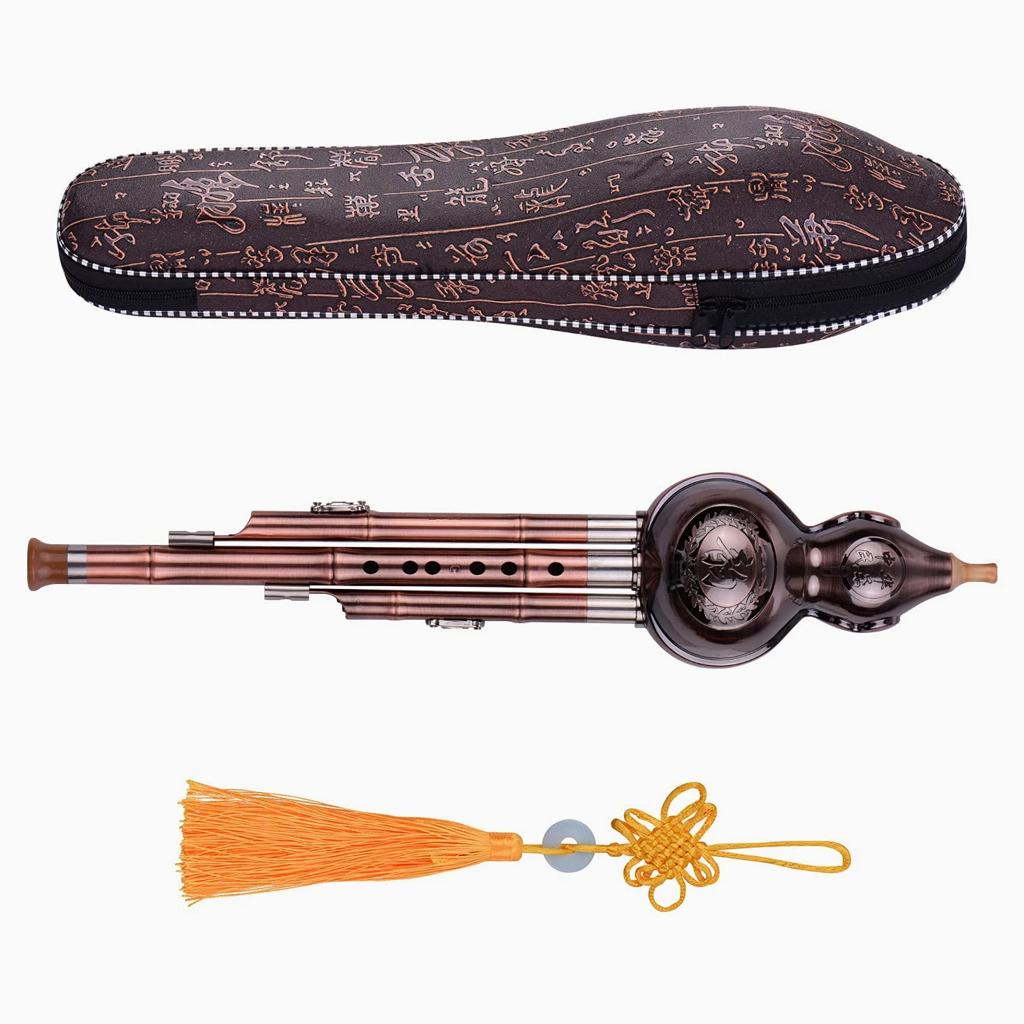 Hulusi C Taste 3 Ton C-Key Hulusi -Flöte Kupfer plattiert Rohre Chinesisches Traditionelles Instrument für Anfänger mit chinesischem Knoten Musical Trage Musical Amateur