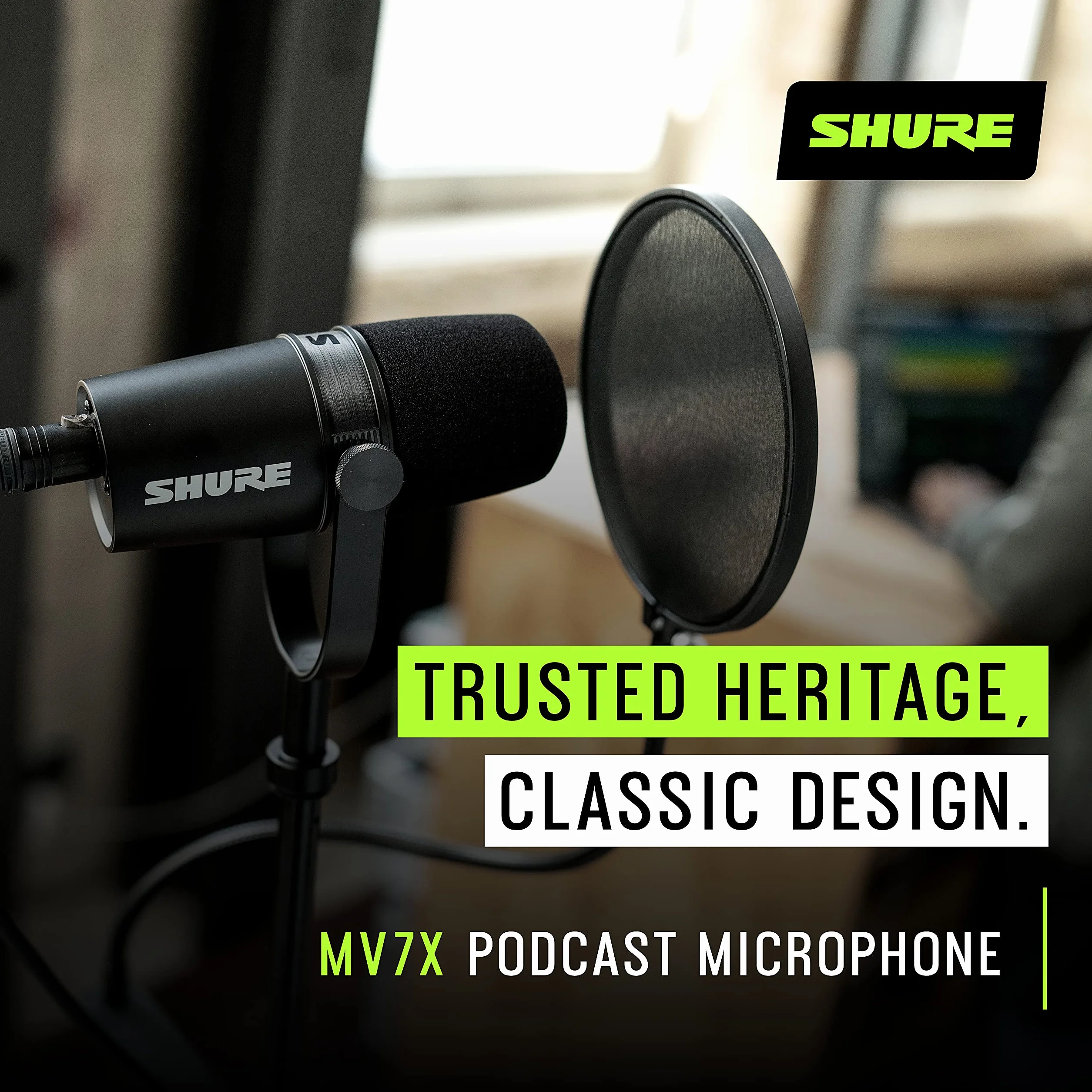 Shure MV7X XLR Podcast-Mikrofon – Dynamisches Mikrofon mit professioneller Qualität für Podcasting und Gesangsaufnahmen, Voice Isolation Technologie, Optimierte Frequenz - Schwarz