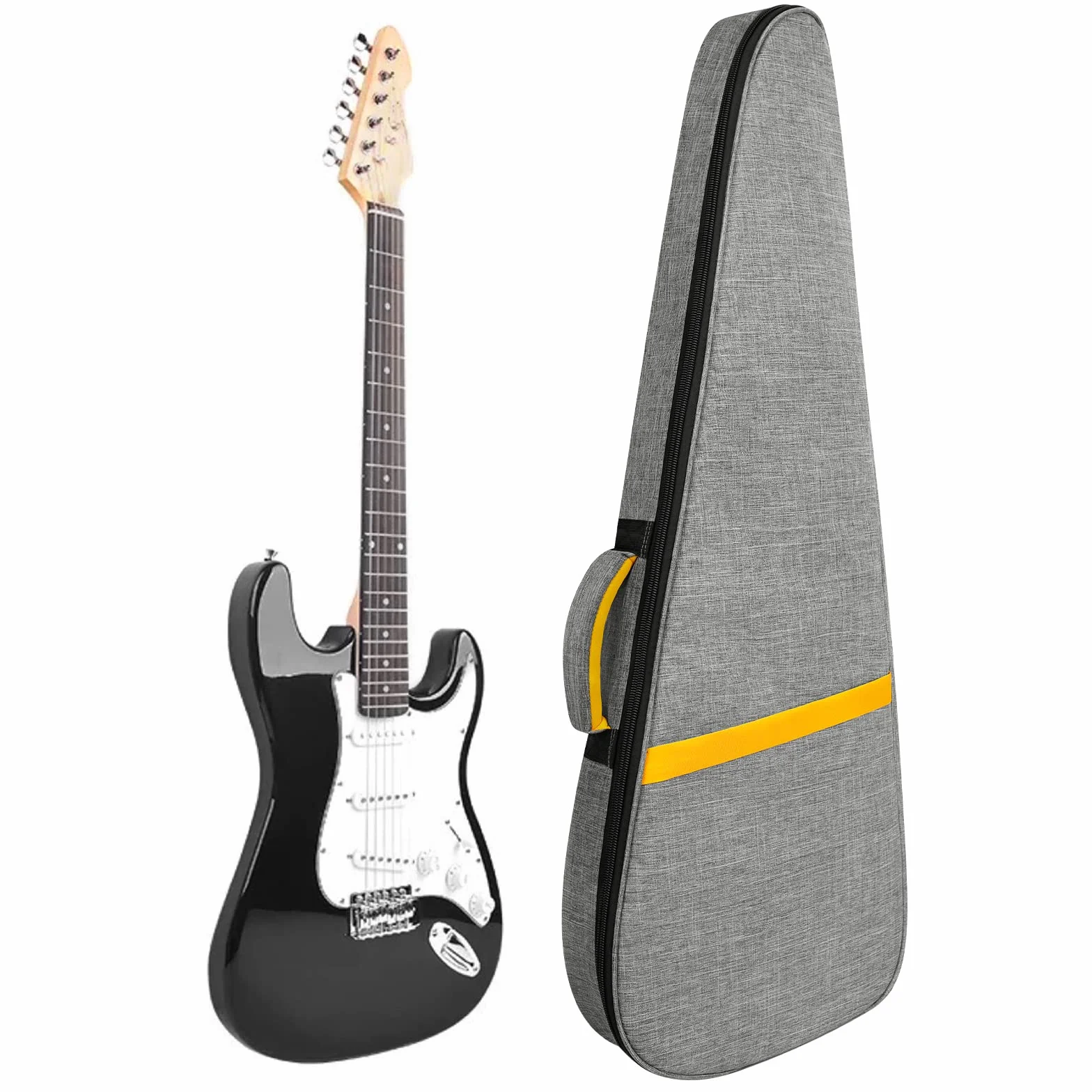 LETSROCK Tasche für E-Gitarren, Dicke Polsterung, mit Umhängeband, Verstellbarer Schultergurt, wasserdicht, gelbe Blitzform und Schwarze E-Gitarren-Gigbag