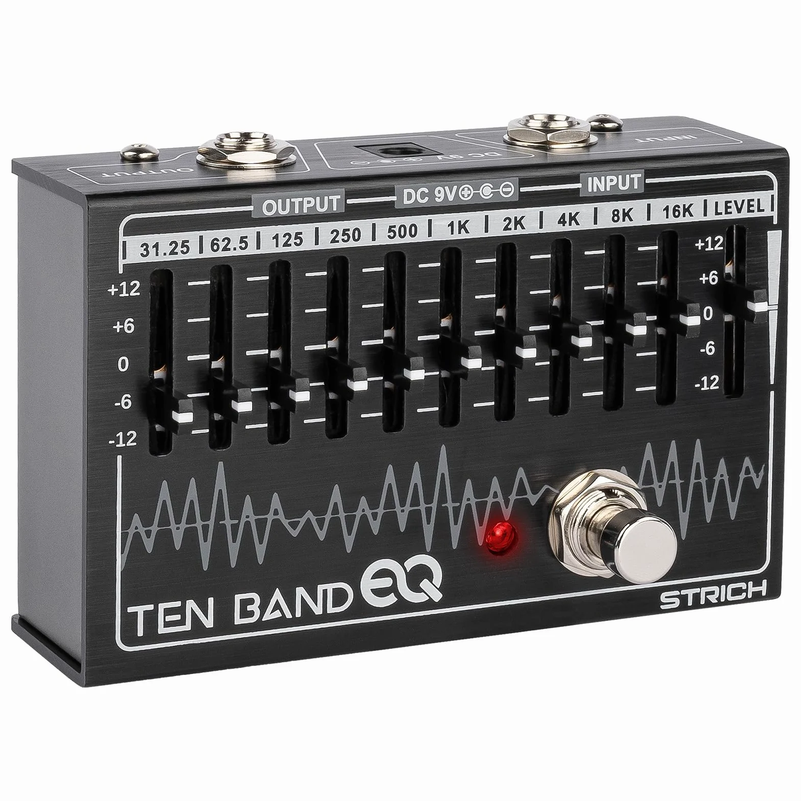 STRICH EQ Pedal für E-Gitarre, 10-Band Equalizer Effektpedal, Equalizer für Gitarre und Bass, 10 Frequenzbänder (31,25 Hz–16 kHz) mit ±12 dB Verstärkung/Absenkung pro Band, TEN BAND EQ