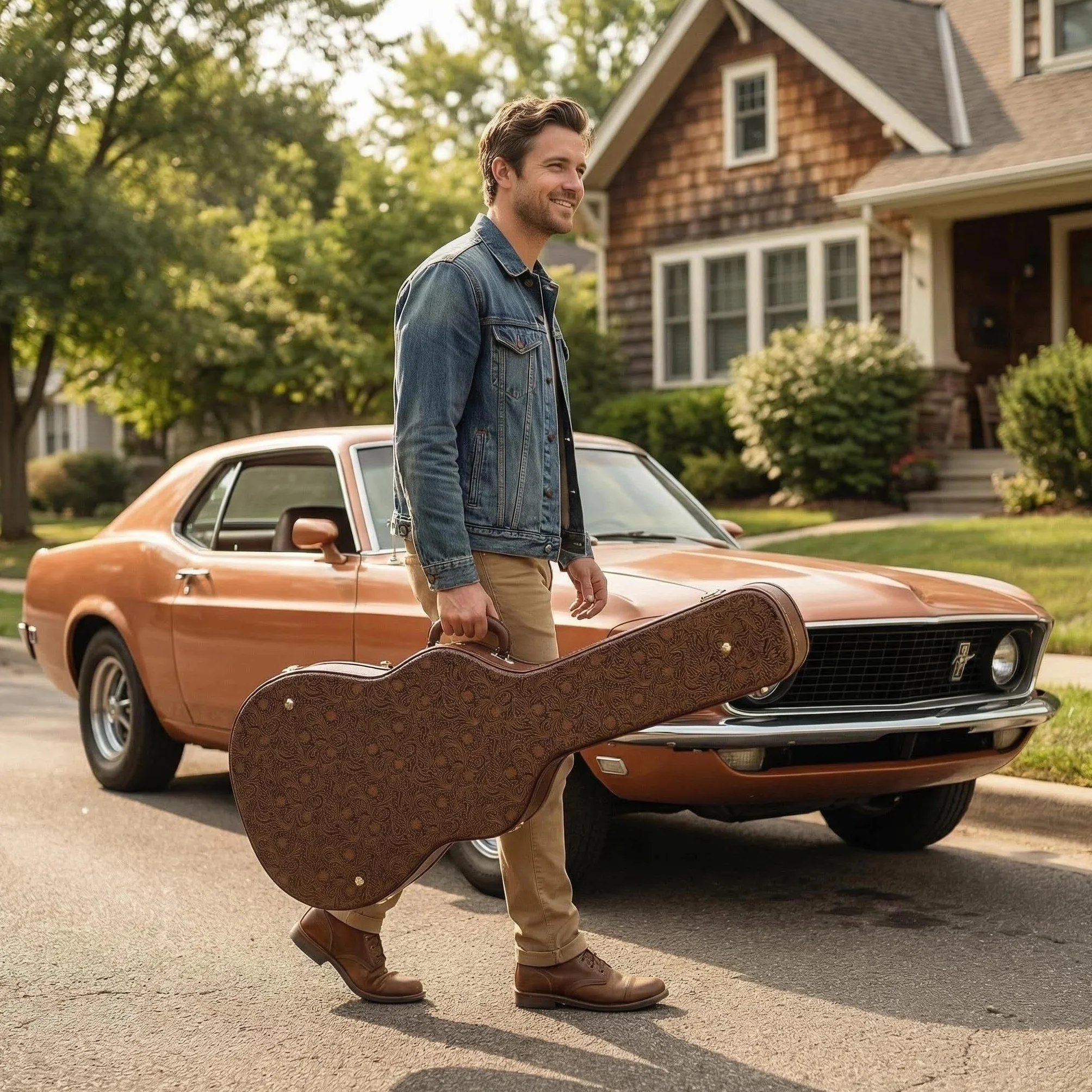 Crossrock Designer Series - Holzetui für OM/000-14 Fret Akustikgitarre - Sicherheitsschloss, Metallfüße, Stauraum- Blütenbraun(CRW530OMBQ)