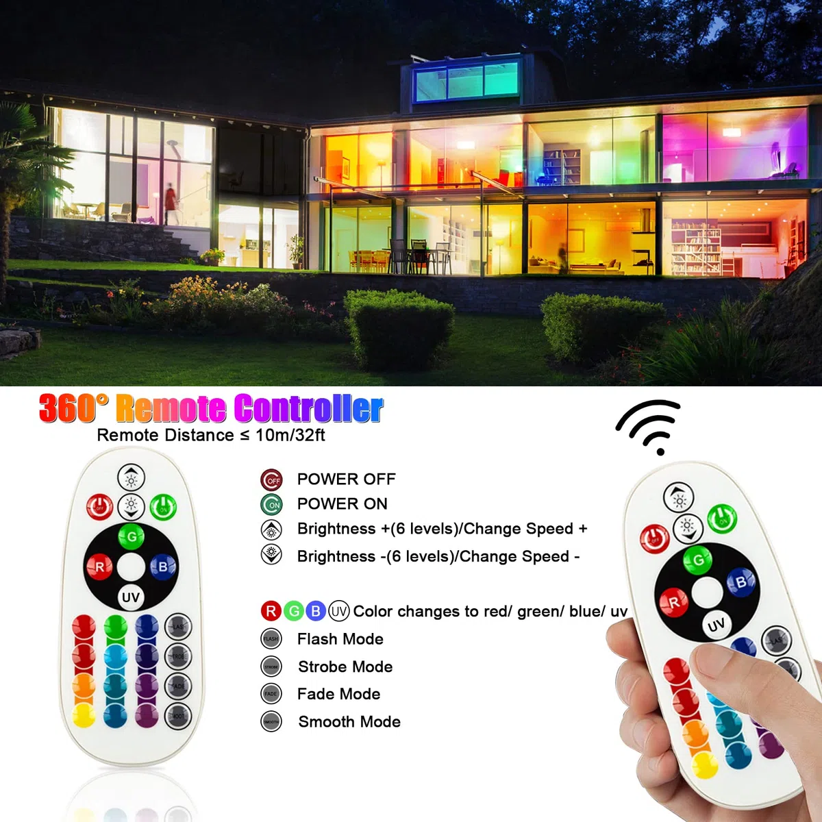 RGB+UV Strahler 50W LED Schwarzlichtlampe mit Fernbedienung 12 Farben Uv Schwarzlicht IP66 Wasserdicht Led strahler Partylicht Blacklight für Neonfarbe, Party, Bühnen, Garten, Halloween
