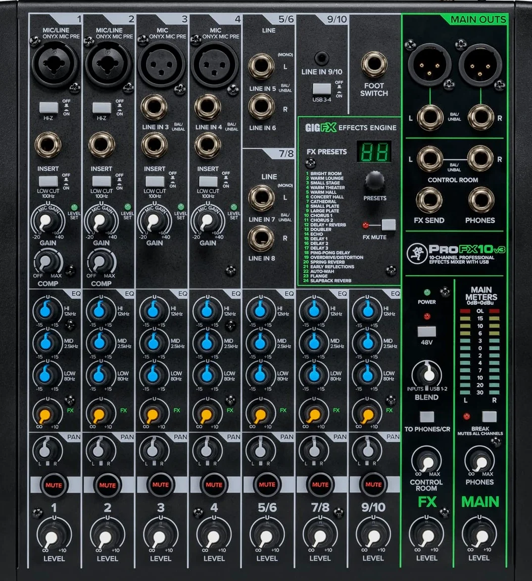 Mackie ProFX10v3 10-Kanal Professionelles Effektmischpult mit USB