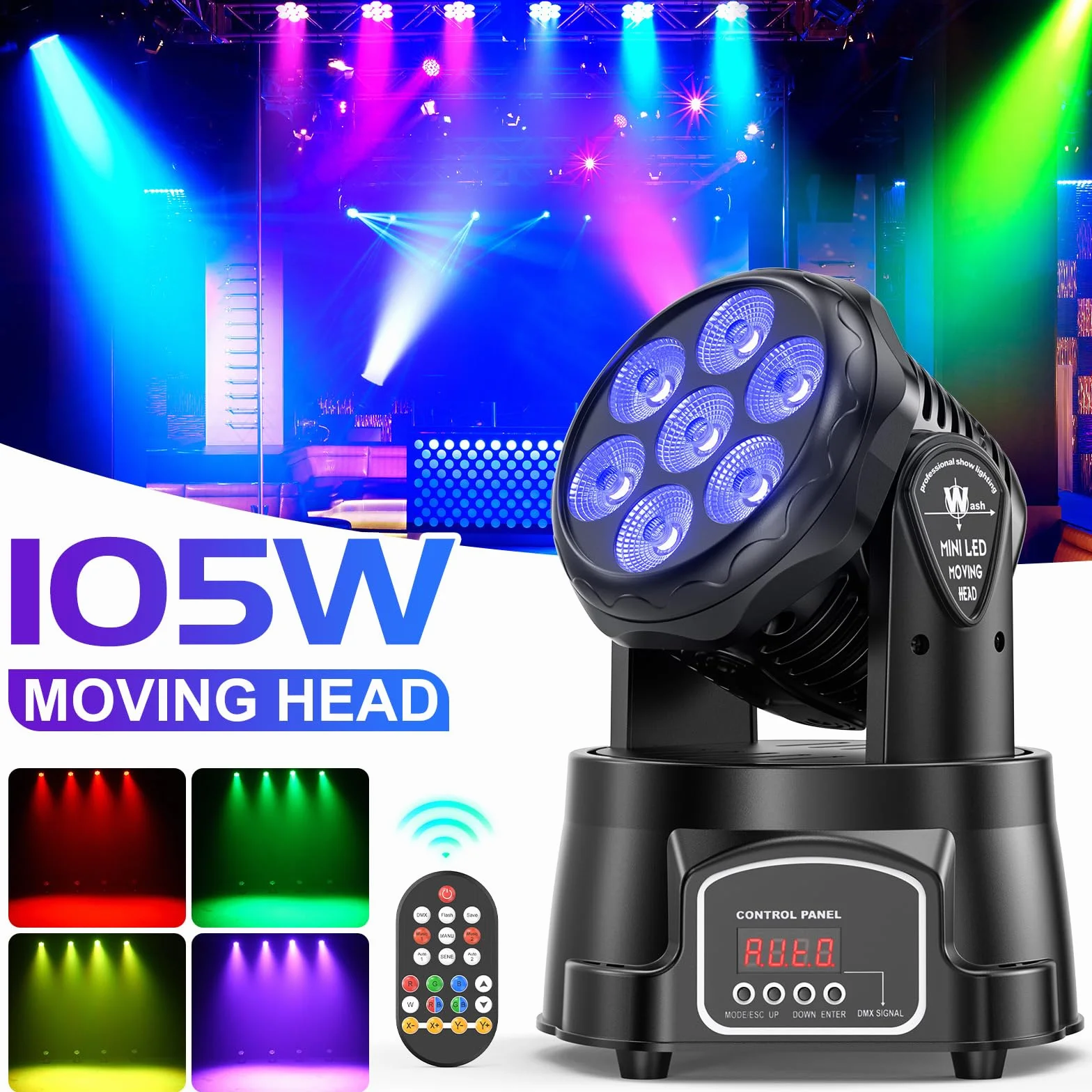 2Er Pack 7X15W Moving Head Wash LED dmx512 RGBW Partylichter 5 Steuerungsmodus 4 in 1 DJ licht Disco Bühnenlicht für Live Events, Bar, Karaoke, Weihnachten, Halloween, Home Party, Hochzeit