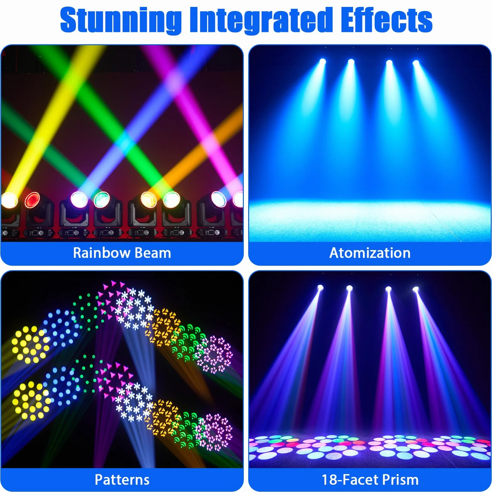 200W LED Beam Moving Head Licht, Elektronischer Zoom Bühnenlicht mit 11+1 Farben und 14+1 Muster 18 Prisma, d-mx512(16CH) Beam Spot Licht für Bühne Hochzeit DJ Weihnachten Party
