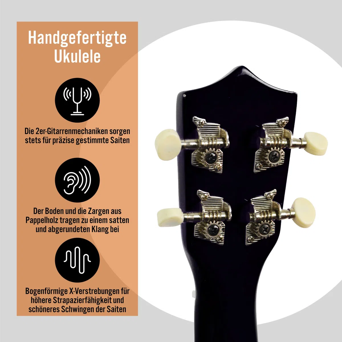 3rd Avenue Sopran-Ukulele mit 54 cm/21“, Anfängerset – Tasche, Ständer, Gurt, Saiten, Plektren und Griffbrett-Aufkleber – in Schwarz – KOSTENLOSE 1-monatige Online-Lektionen